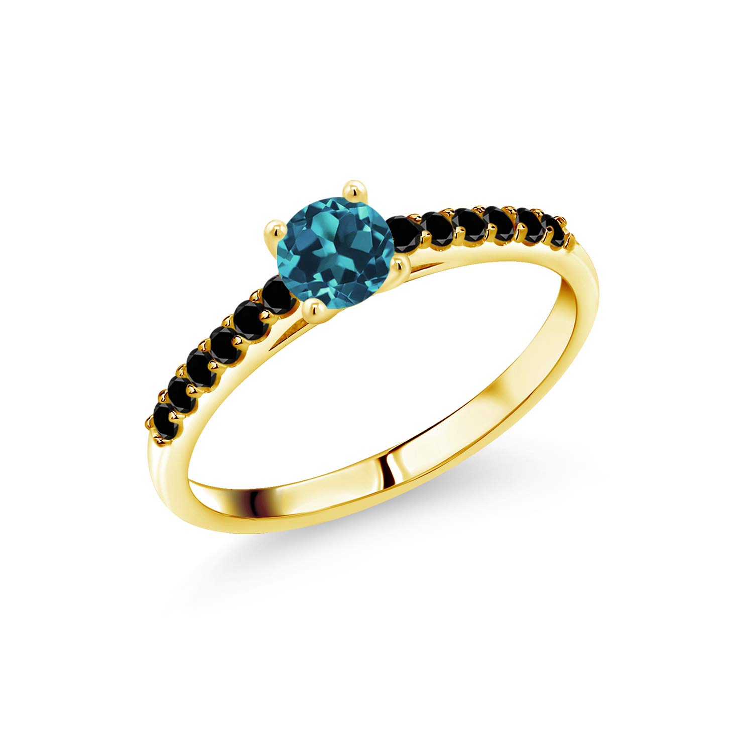 0.90 Ct London Blue Topaz & Black Diamond 10K Yellow Gold Ring for Women | Elegant Gemstone Jewelry for Engagement, Anniversary & Special Occasions