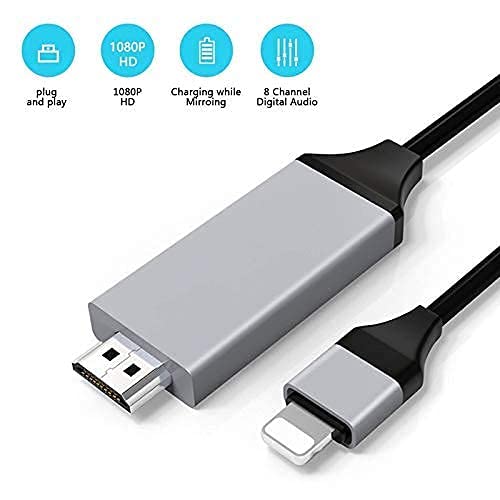 Apple MFi Certified Lightning to HDMI Adapter Cable - 2K Digital AV Sync Converter for iPhone iPad iPod - 6.6ft Plug & Play (Black) - Watch Movies & Presentations on TV/Monitor/Projector