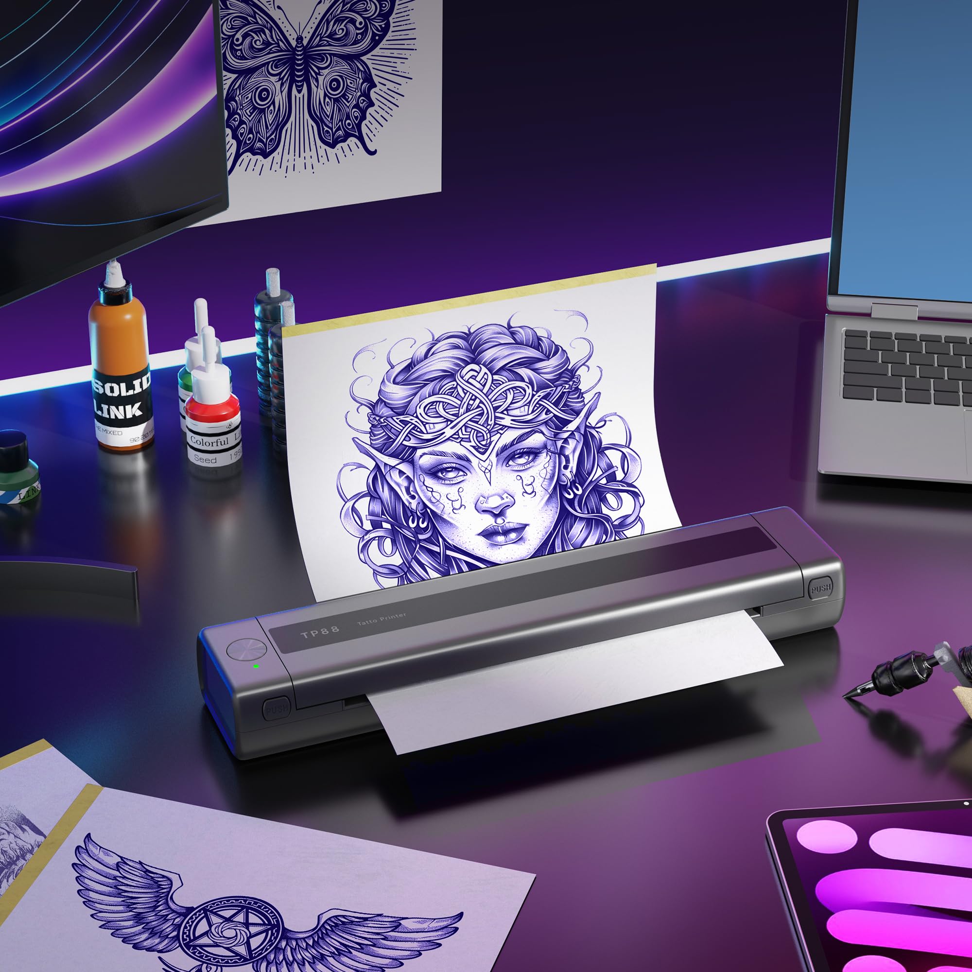 Upgraded Zodzi TP88 Bluetooth Tattoo Stencil Printer with 10PCS Transfer Paper - Thermal Stencil Maker for Tattoo Artists & Beginners - Compatible with Phone, Tablet & PC - Perfect for Studio, Home & Professional Tattoo Design