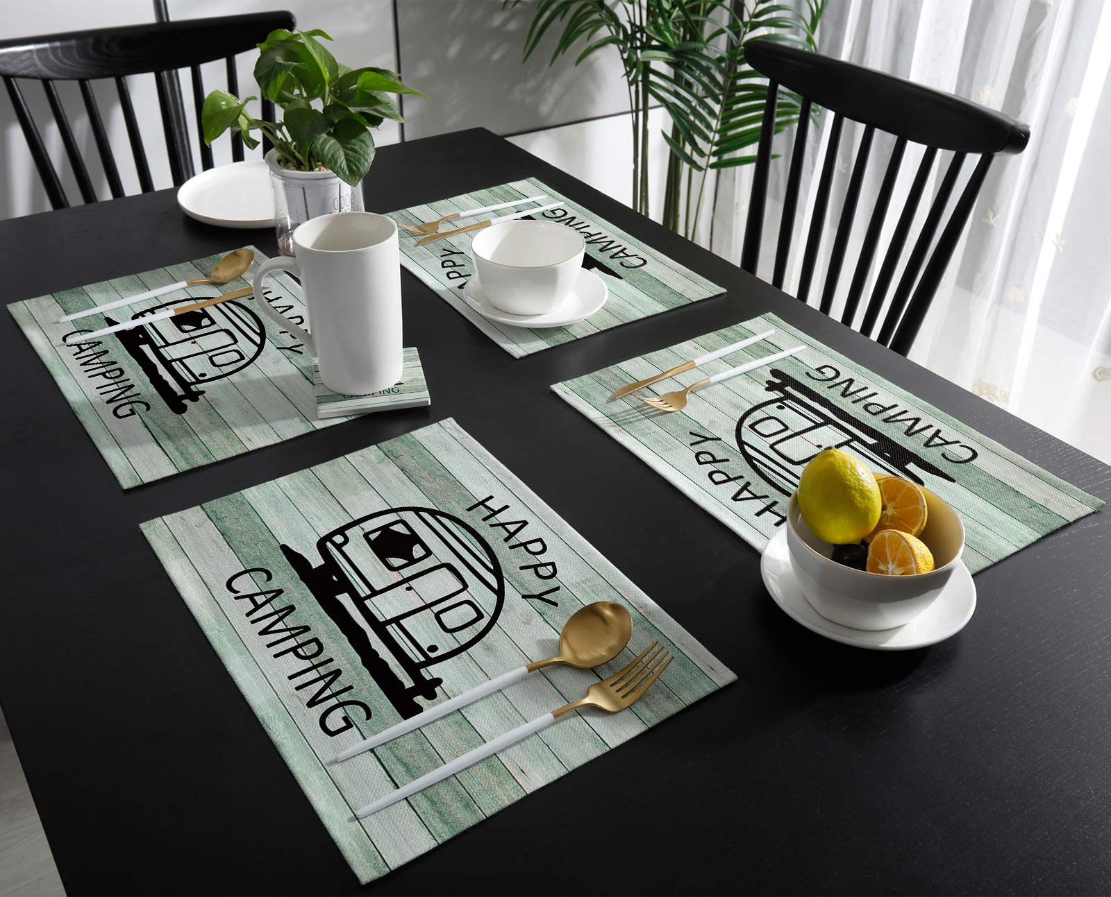 Cartoon Camper Happy Camping Washable Placemats Set of 4 - 13