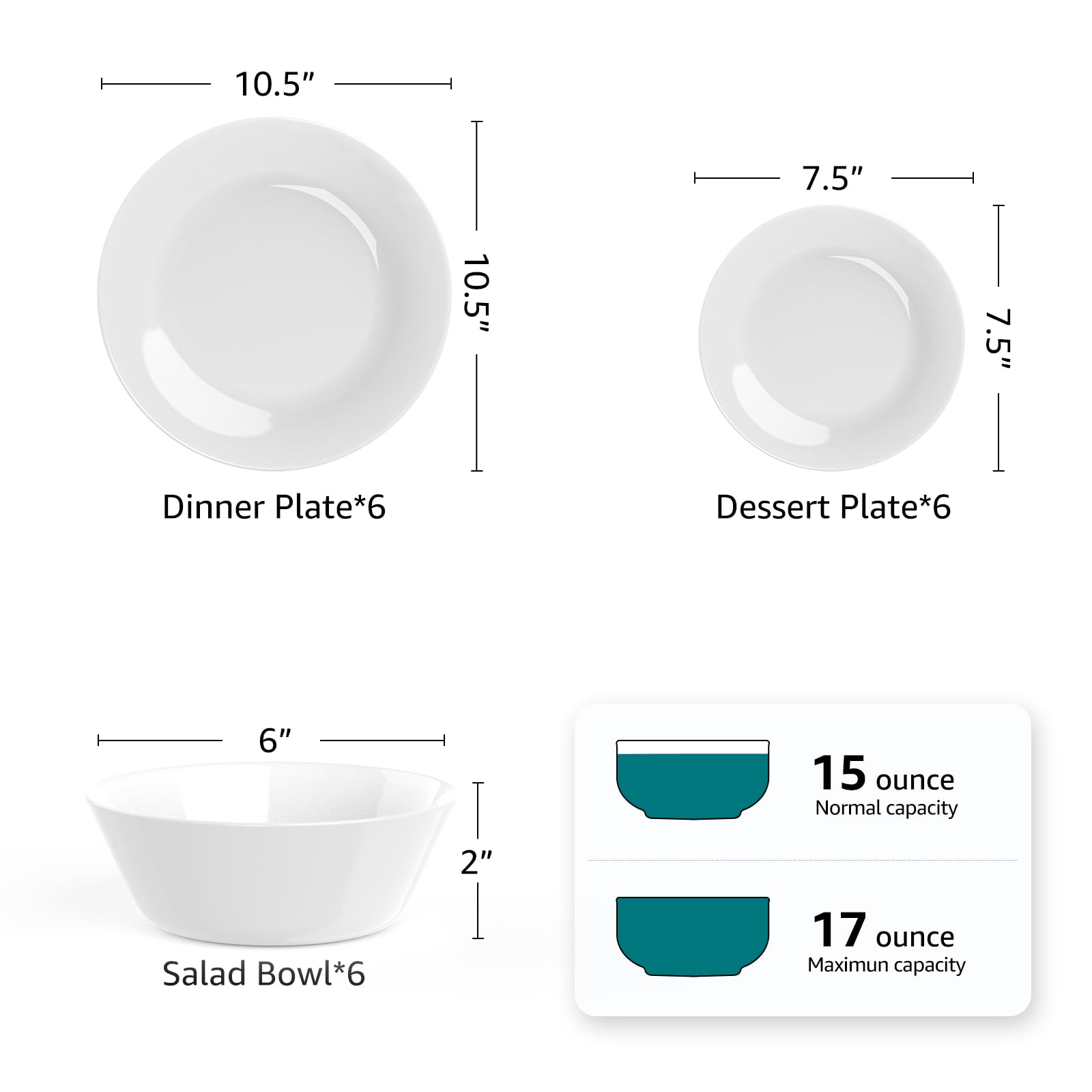 HomeElves 18-Piece Opal Glass Dinnerware Set for 6 - Lightweight, Chip-Resistant Plates & Bowls - Dishwasher & Microwave Safe - Perfect for Family Dinners, Parties, and Everyday Use
