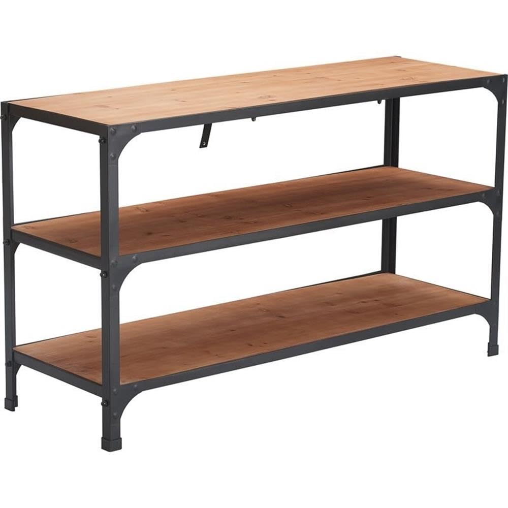 Serta Overland 3-Tier Media Shelf Table - Rustic Wood & Black Metal TV Stand Console for Flat Screen TVs up to 64