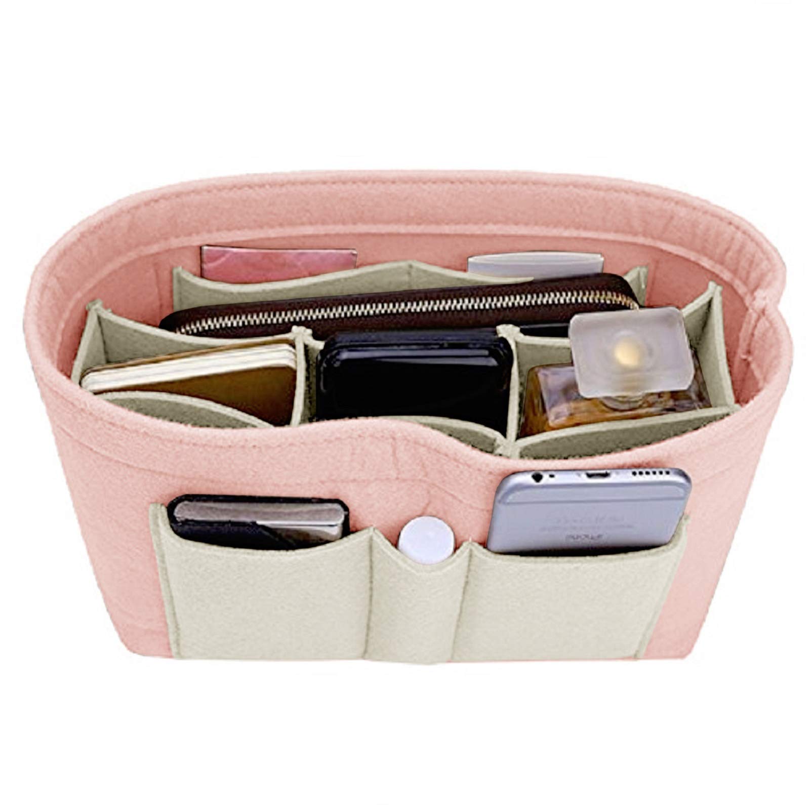 Felt Handbag Purse Organizer Insert - 13 Colors & 6 Sizes (Medium, Brush Pink/White) | Perfect for Tote Bags, Travel & Everyday Use