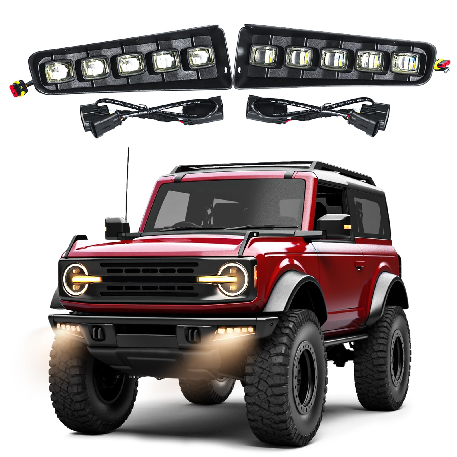 LEPZ LED Fog Lights Kit for Ford Bronco 2021-2023 (2/4 Door) - Amber/Clear Modular Bumper Fog Lights with Dual Function & DRL | Off-Road Lighting, Night Driving & Enhanced Visibility Accessories