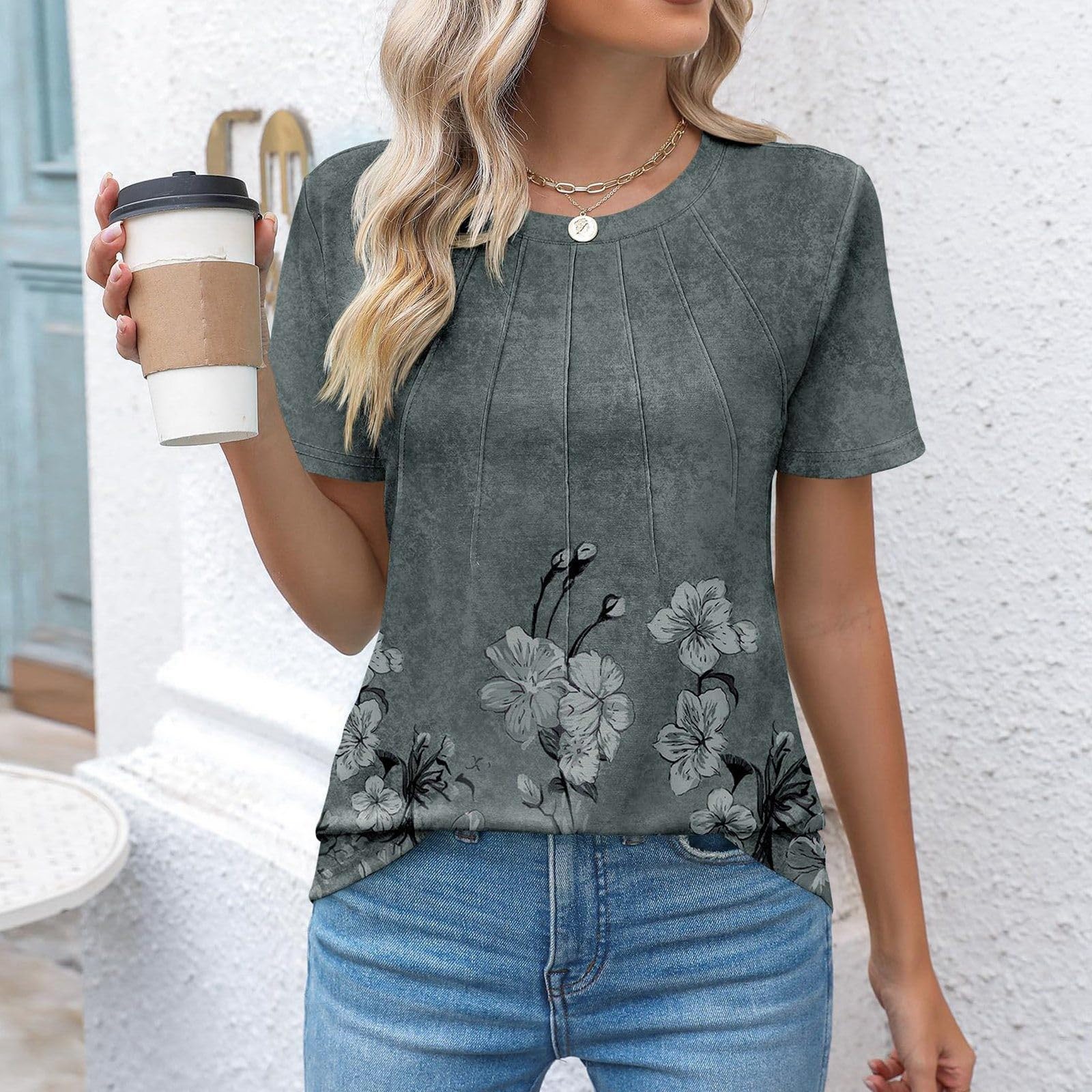 Trendy Women's Pleated Short Sleeve T-Shirt - Loose Scoop Neck Casual Blouse for Summer & Business Wear | Perfect for Office, Outings & Daily Comfort