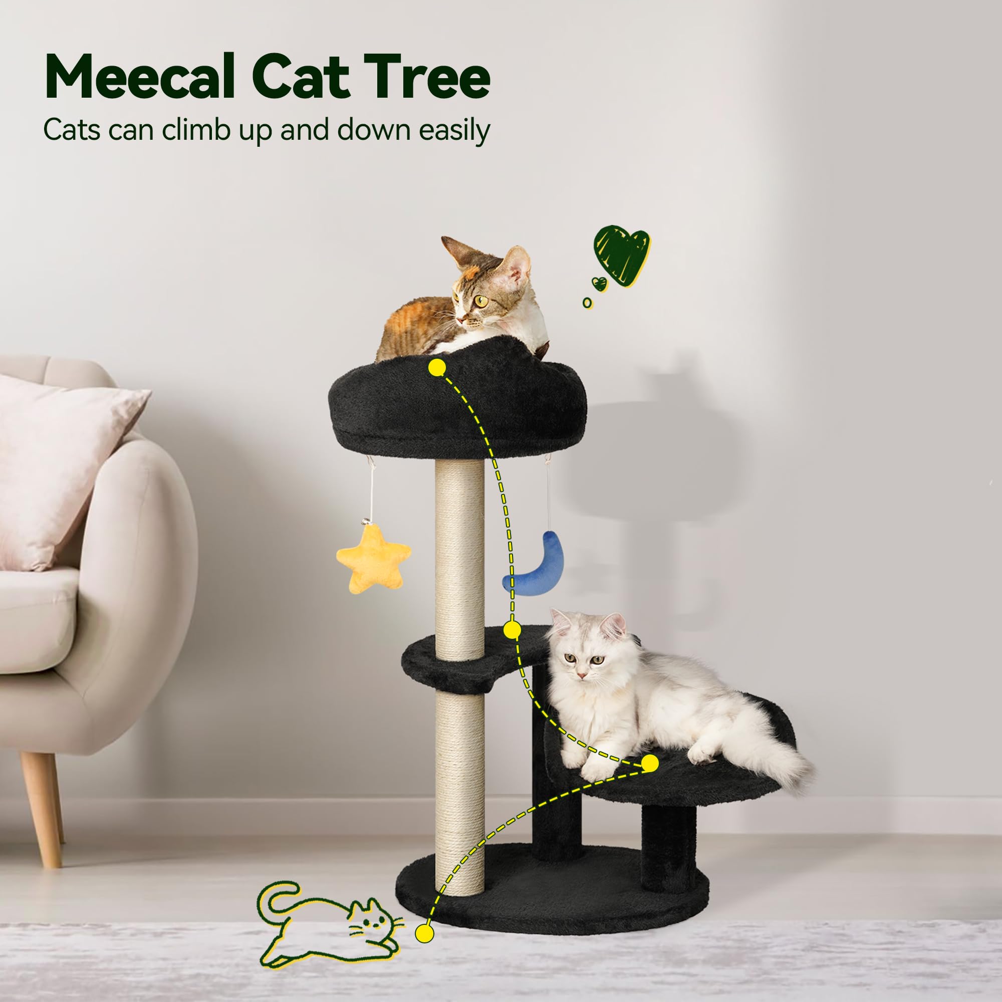 Premium Cloud Cat Tree for Indoor Cats - Multi-Level Kitten Tower with Scratching Post, Cozy Bed & Dangling Toys (15.4