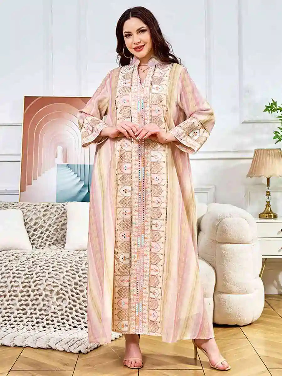 Elegant Eid Sequins Embroidered Caftan Dress for Women - Perfect for Parties, Weddings & Special Occasions