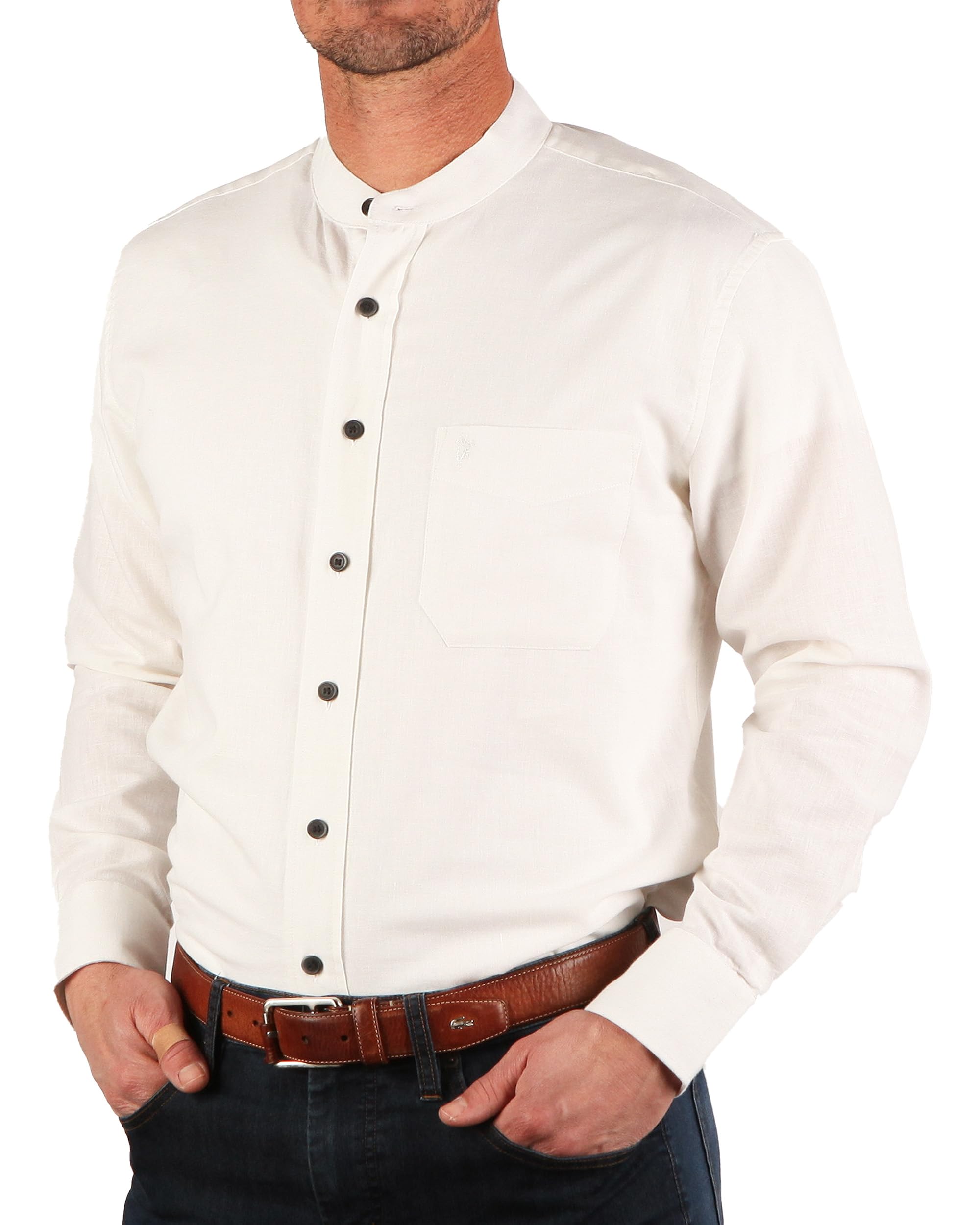 Authentic Irish Collarless Grandfather Shirt for Men | Premium Linen-Cotton Blend Lightweight Long Sleeve Dress Shirt | Perfect for St. Patrick's Day, Irish Weddings & Cultural Events