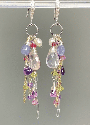 Rose Quartz Multi Gem Dangle Earrings with Tanzanite & Violet Stones in Sterling Silver - Elegant Jewelry for Women, Perfect for Parties, Weddings & Special Occasions
