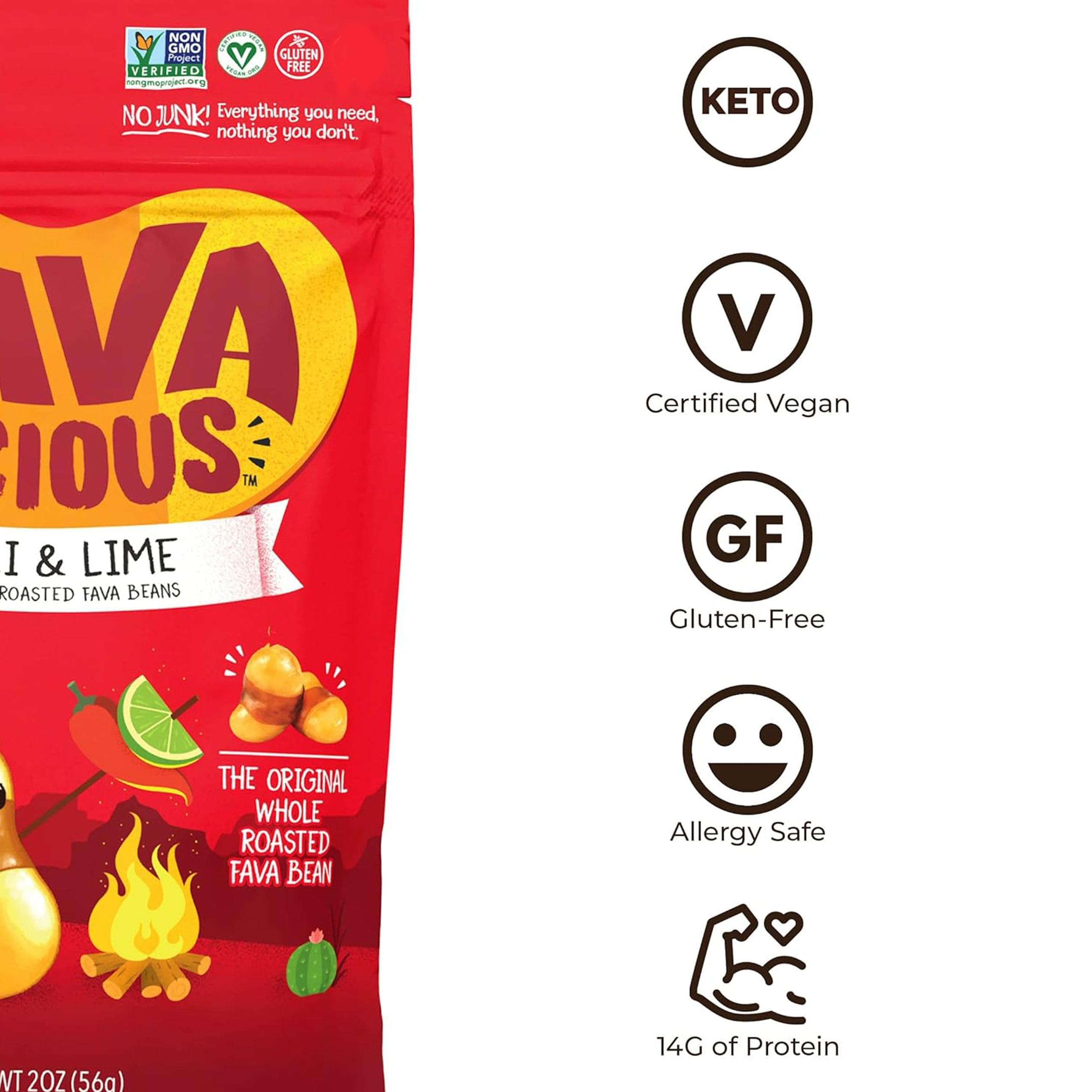 Nuttee Bean Favalicious Roasted Fava Bean Snacks - Vegan, Gluten-Free, Plant-Based Healthy Snacks for Adults & Kids - Chili Lime Flavor, 2oz (Pack of 12) - Perfect for Office, School, Travel & Movie Nights
