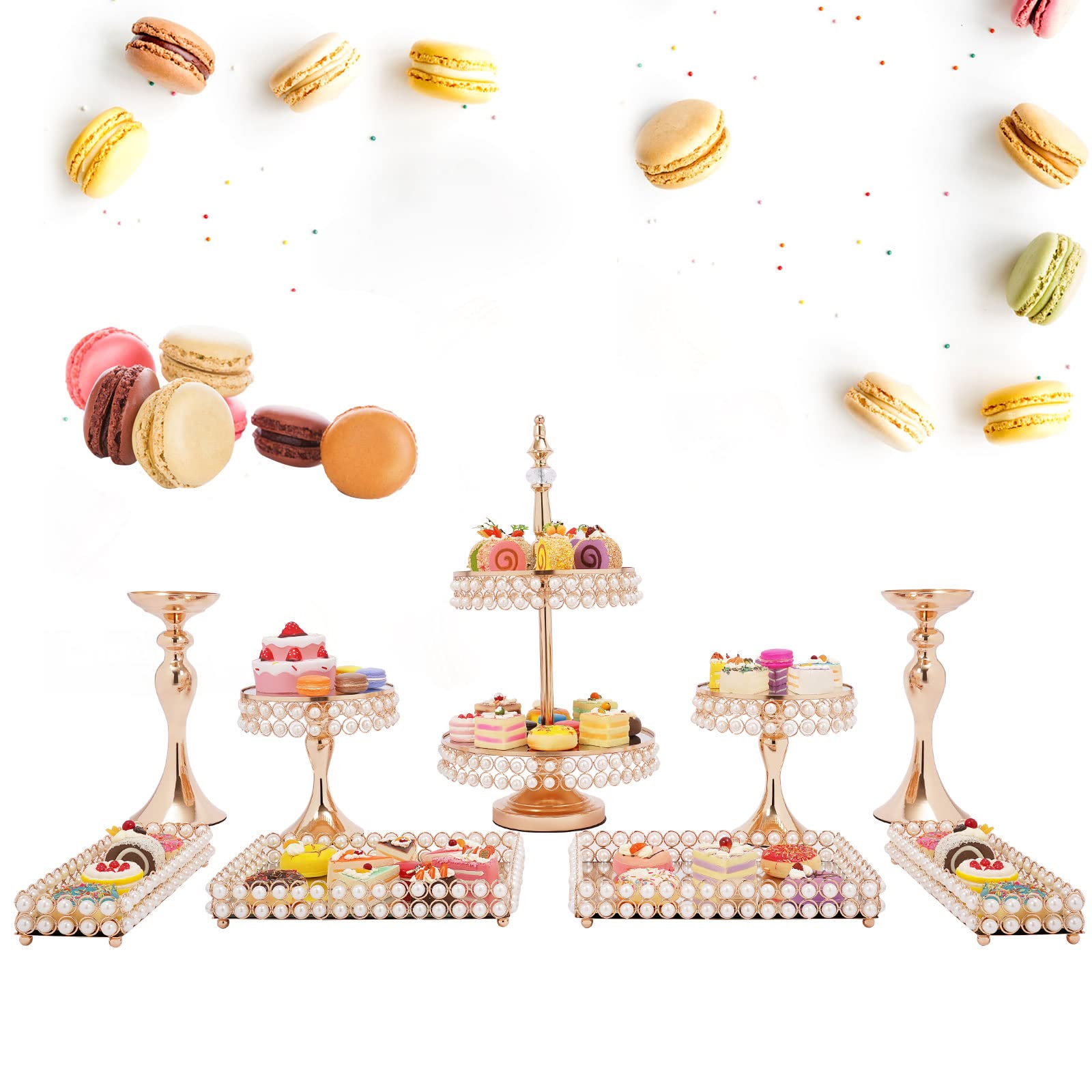 TFCFL 9PCS Gold Cake Stand Set - Elegant Metal Cupcake Holder with Acrylic Mirror - Perfect for Wedding, Birthday Party & Dessert Display - Ideal for Fruits, Pastries & Sweet Treats Presentation