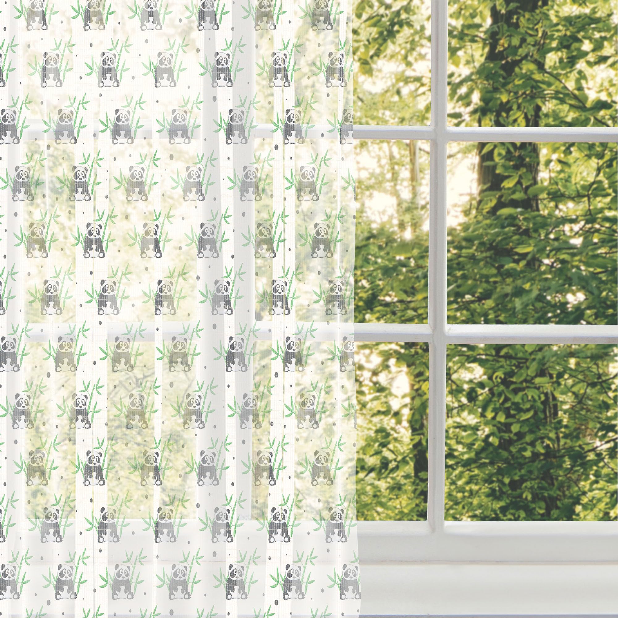 Ambesonne Panda & Tropical Leaf Tulle Curtains - 2 Panels, 108x72 Inches, White Black & Green Sheer Drapes with Rod Pocket | Wildlife Zoo Theme for Kids Room, Nursery, or Jungle-Themed Party Decor