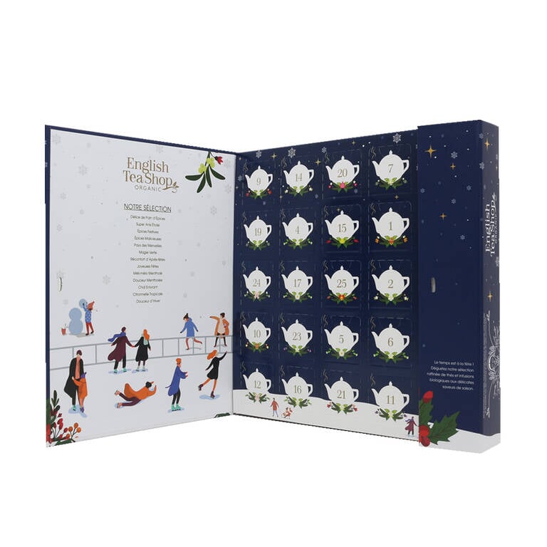 Christmas 2024 English Tea Shop Book-Style Advent Calendar - 24 Days of Premium Tea Bags for Holiday Countdown & Cozy Winter Evenings
