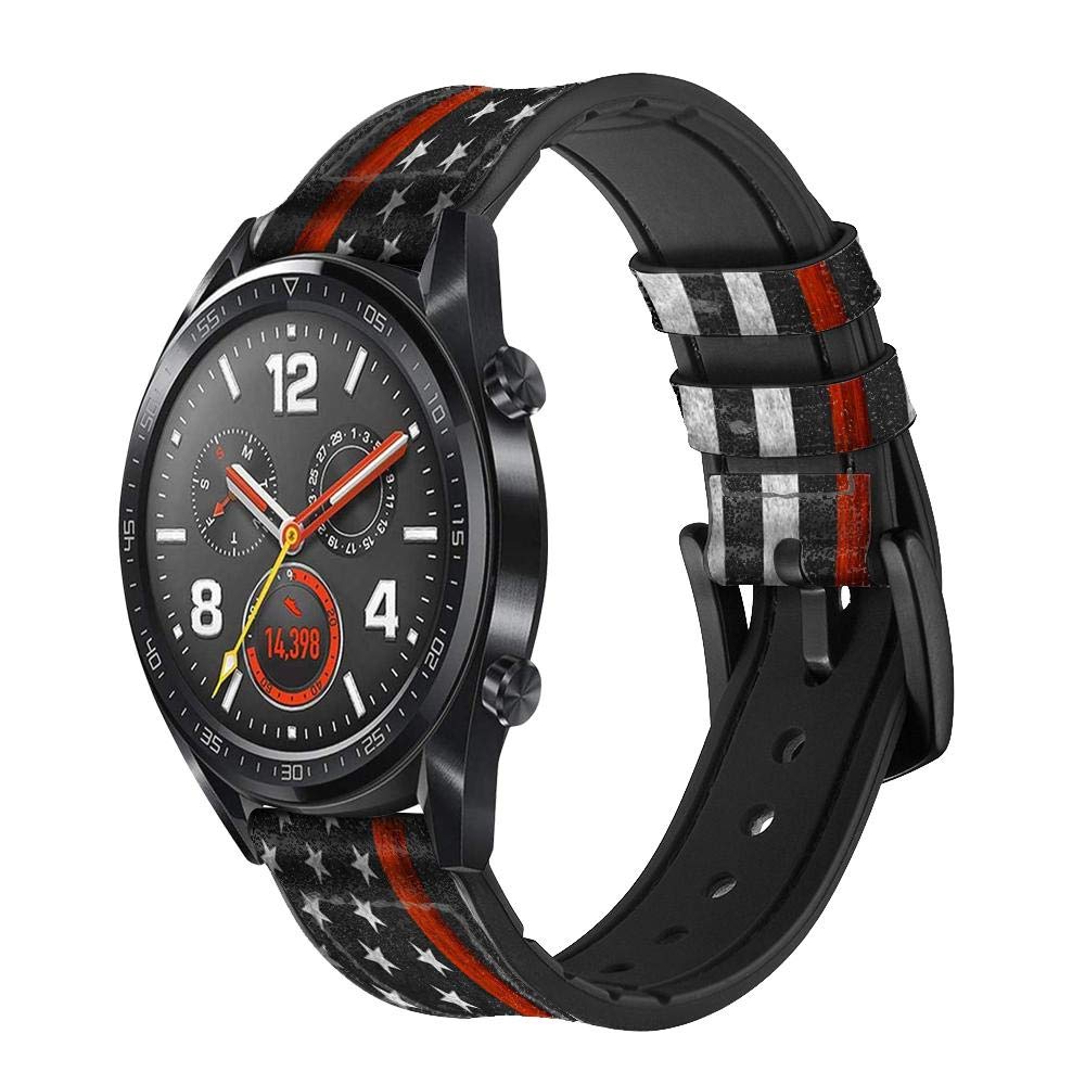 Firefighter Thin Red Line Flag Leather Smart Watch Band Strap - 18mm Compatible with Smartwatches & Wristwatches - Perfect for First Responders, Military, and Patriotic Style
