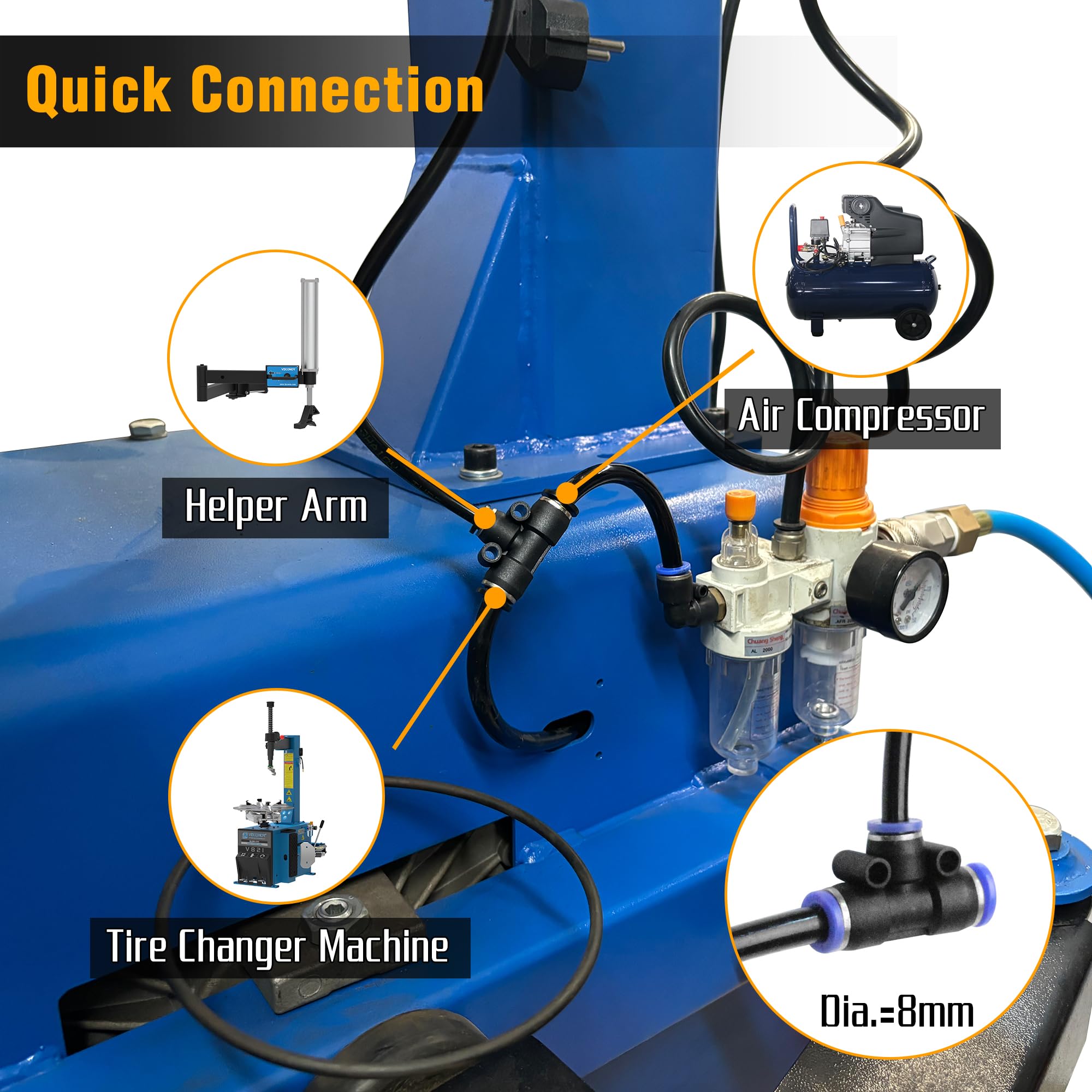 VECONOR Semi-Automatic Tire Changing Machine Assist Arm - Pneumatic Powered Tire Removal Tool with Replaceable Air Adapters | Rustproof & Quick Change Design | Perfect for Auto Repair Shops, Tire Service Centers & DIY Home Garages