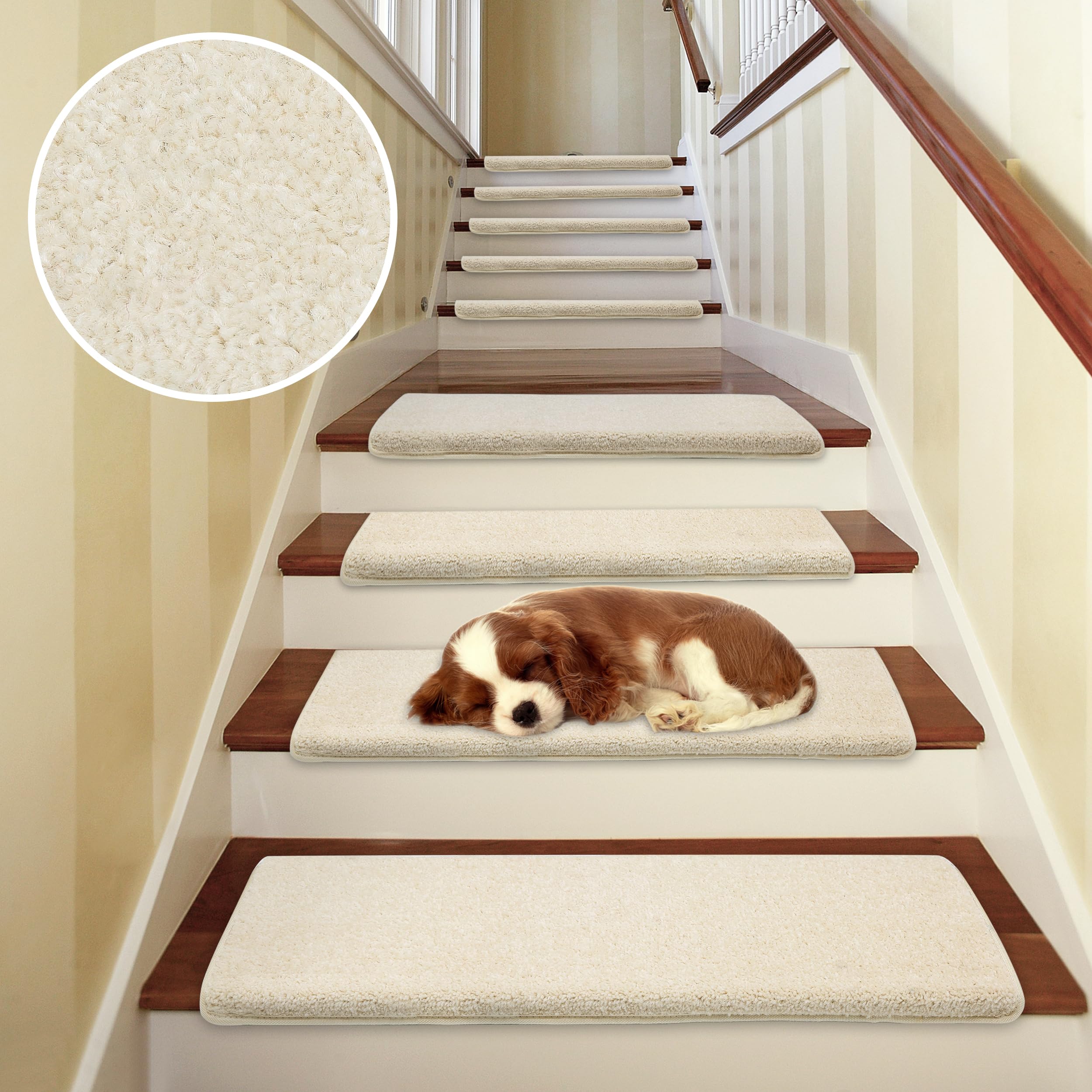 PURE ERA Bullnose Carpet Stair Treads Set - 14-Piece Non-Slip Stair Protectors (9.5