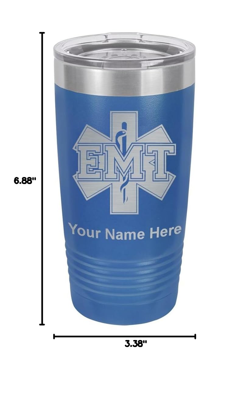 LaserGram 20oz Vacuum Insulated Stainless Steel Tumbler Mug - Custom EMT Emergency Medical Technician Gift with Free Personalization - Keeps Drinks Hot/Cold for Hours - Perfect for Nurses, Paramedics & Healthcare Workers (Dark Blue)