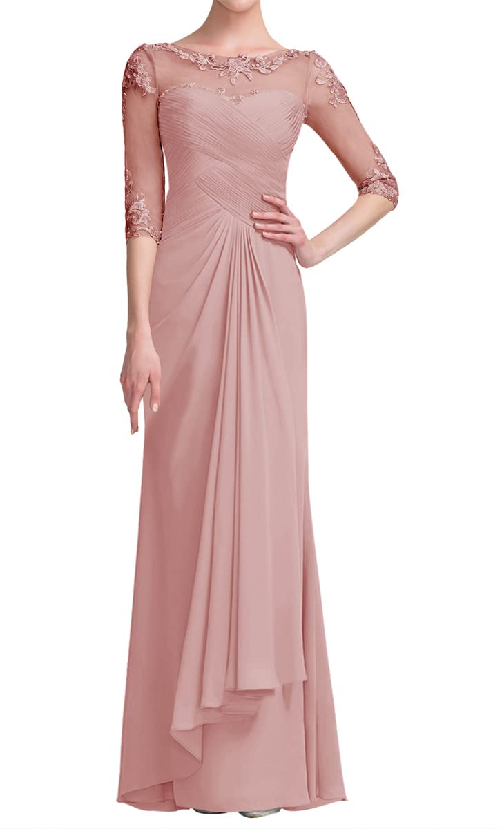 Elegant Mother of The Bride Dress - Long Chiffon Lace Formal Evening Gown with 3/4 Sleeves for Wedding Guest | Perfect for Weddings, Receptions & Special Occasions