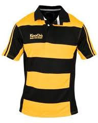 Kooga Hooped Teamwear Rugby Shirt - Black & Gold for Match & Training | Durable & Breathable Rugby Jersey for Men & Women | Perfect for Rugby Games, Practice & Sports Fans