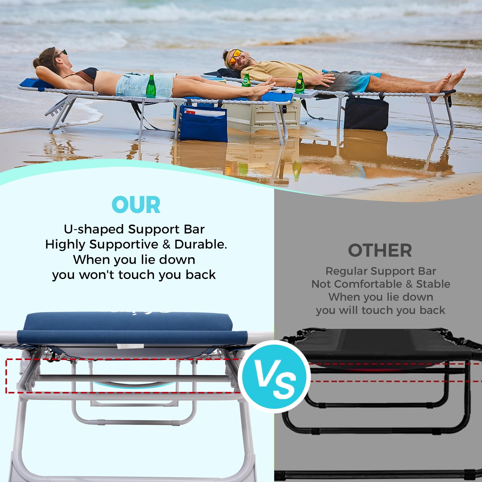 WEJOY 5-Position Adjustable Folding Chaise Lounge Chair with Side Table & Pillow - Heavy Duty Outdoor Recliner for Patio, Beach, Poolside - Includes Side Pocket & Shoulder Strap for Sunbathing, Relaxing, Camping, Backyard Lounging