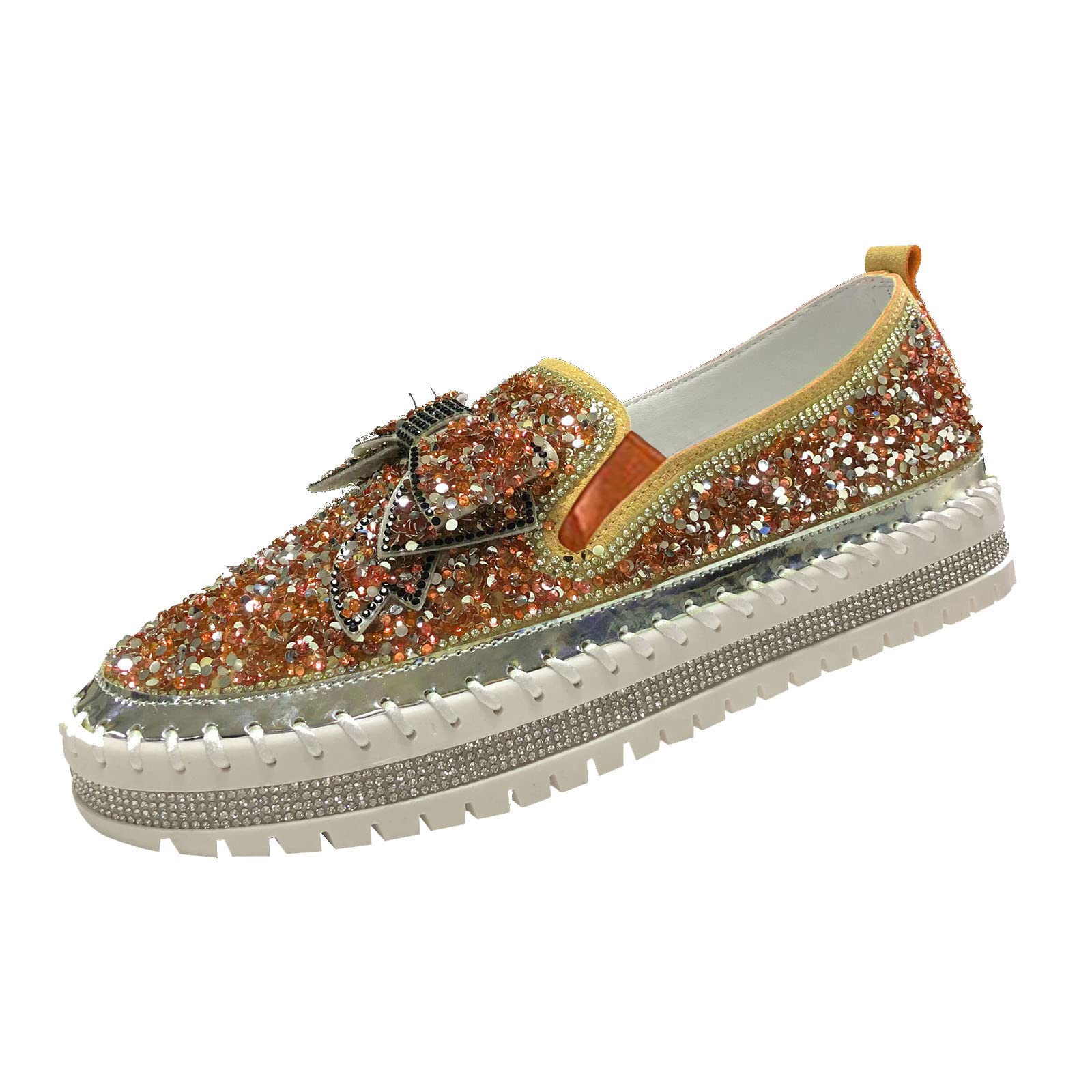 YCK-SAIWED Women's Rhinestone Loafers - Glitter Bow Knot Platform Sneakers for Prom, Party & Wedding | Slip-On Fashion Shoes for Homecoming & Special Occasions