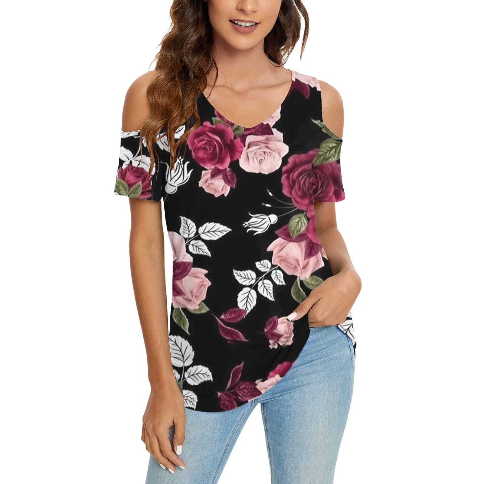 Stylish Women's V-Neck Short Sleeve Graphic Printed Casual T-Shirt - Summer Fashion Blouse - Red XL - Perfect for Daily Wear, Outings & Summer Vacations