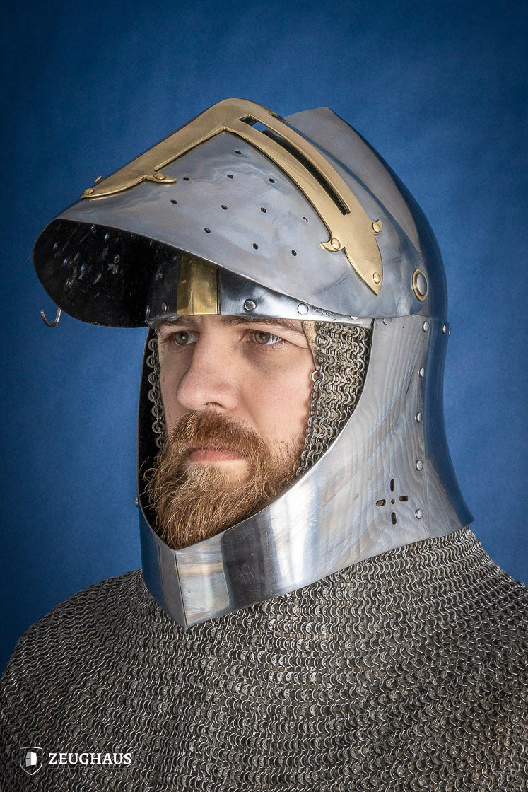 1.6mm Sugar Loaf Helmet with Brass Visor - Medieval Armor for LARP, Cosplay & Historical Reenactment
