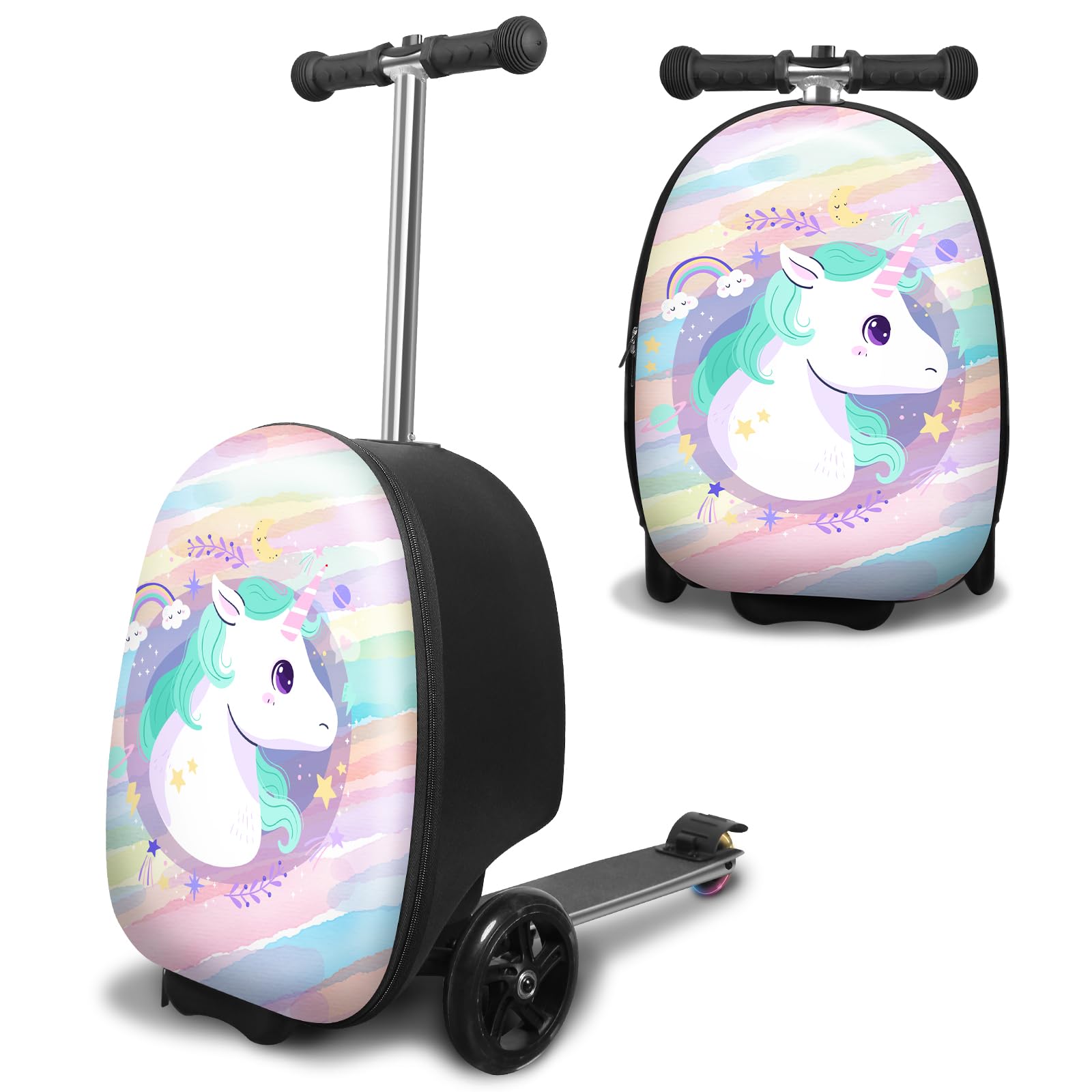 ALVOD Kids Scooter Suitcase with LED Light Wheels - Lightweight Travel Luggage for Children | Perfect for Airports, School Trips & Family Vacations