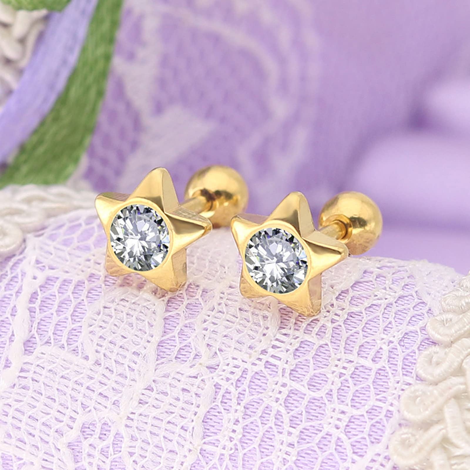 Gold Stud Earrings for Men & Women - Hypoallergenic Surgical Stainless Steel Star Earrings with Cubic Zirconia | Perfect for Everyday Wear, Gifts & Special Occasions