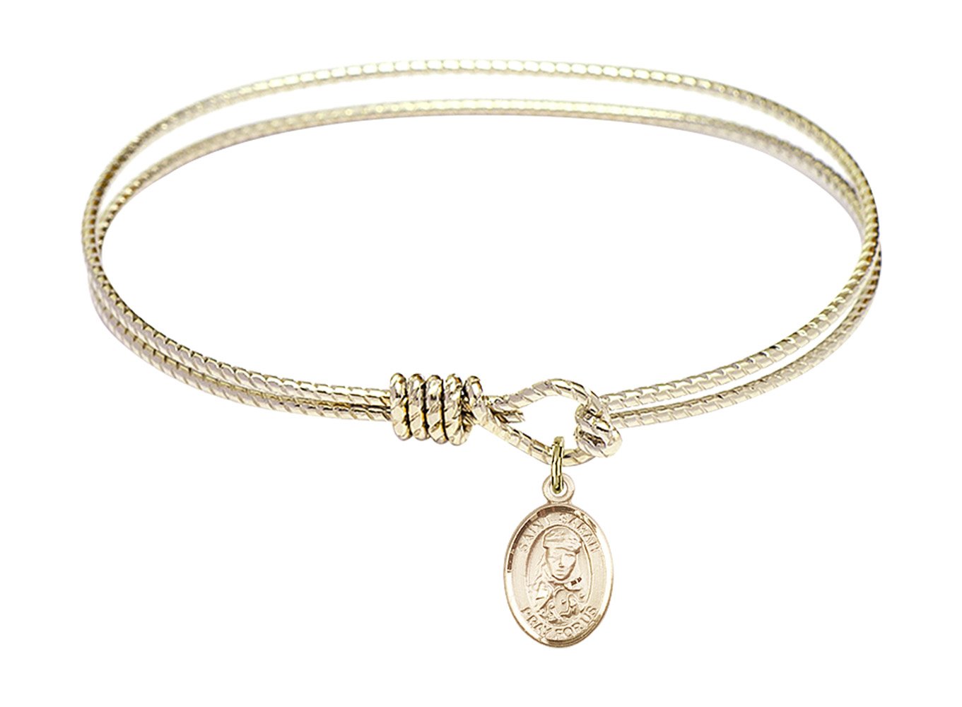F A Dumont 7 1/4 Inch Oval Eye Hook Bangle Bracelet with St. Sarah Charm - Elegant Jewelry for Women, Perfect for Parties, Weddings & Everyday Wear