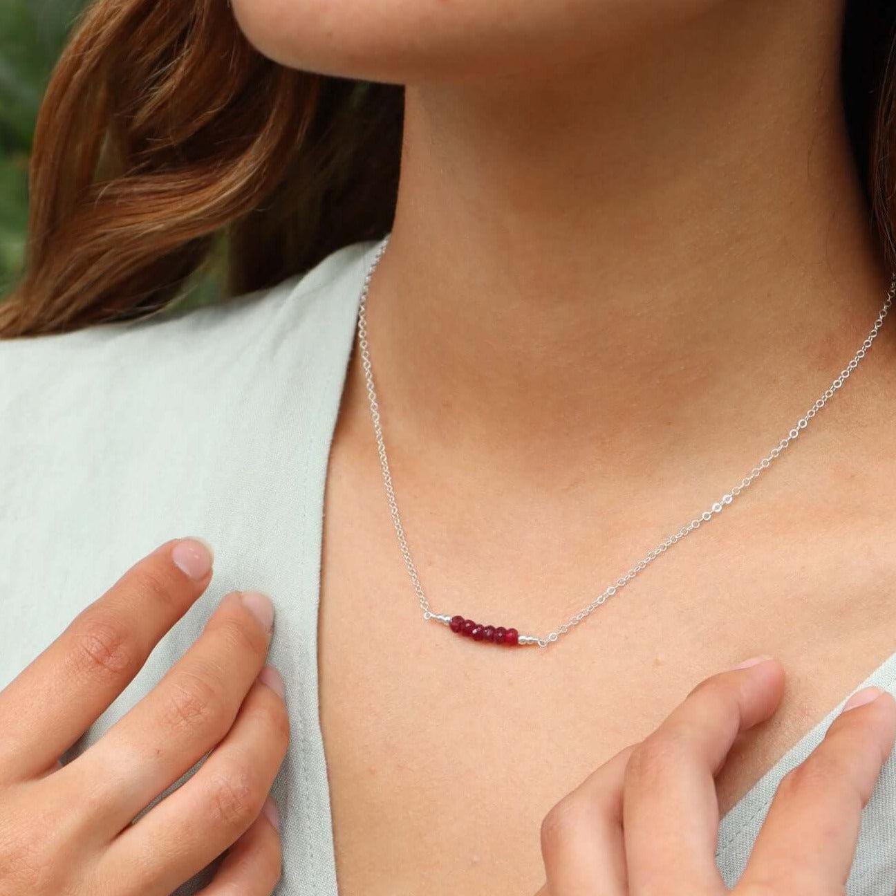 Sparkling Red Ruby Faceted Bead Bar Necklace for Women - Elegant Jewelry Gift for Birthday, Anniversary & Special Occasions