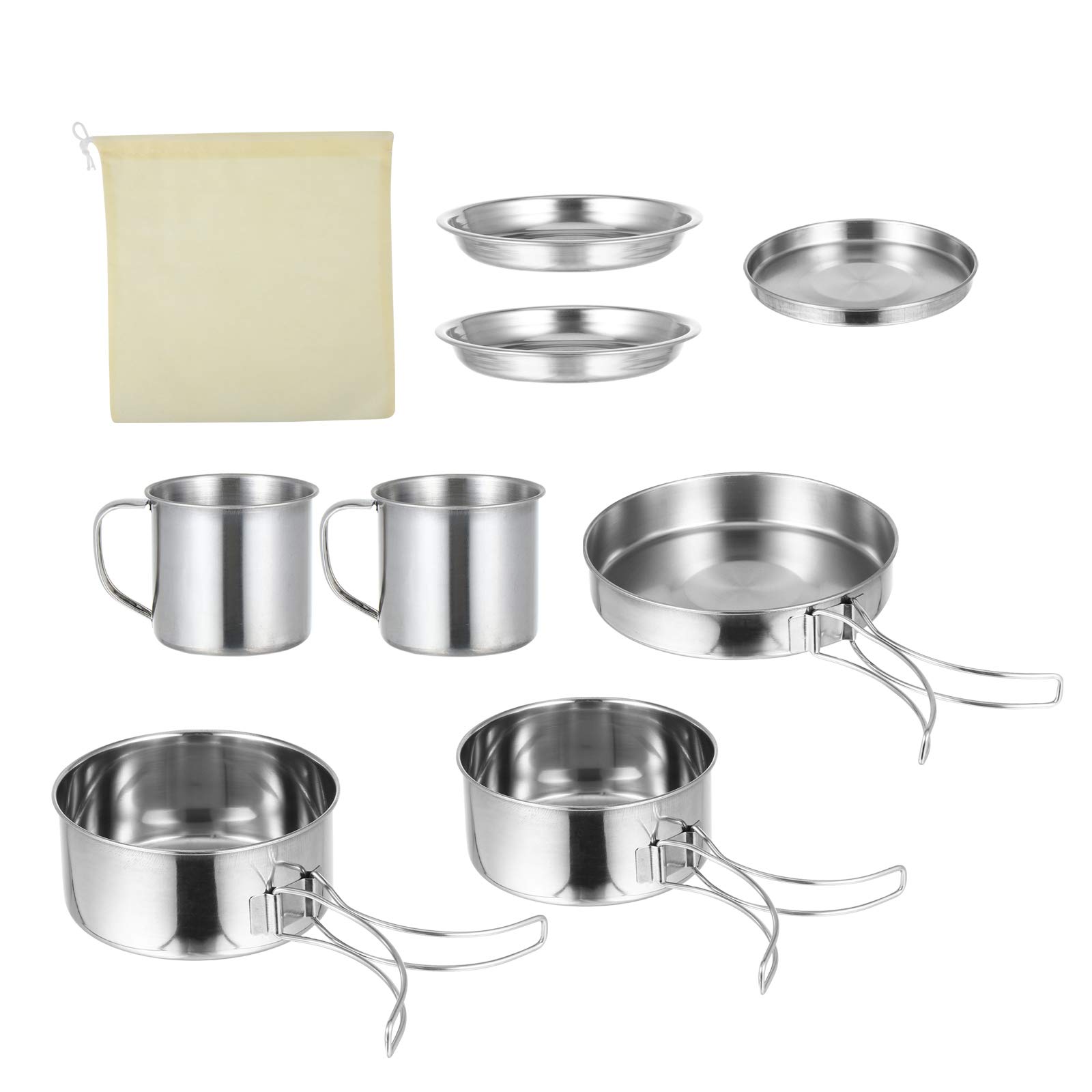 BESPORTBLE 8-Piece Stainless Steel Camping Cookware Set - Lightweight Outdoor Cooking Pots & Pans for Backpacking, Hiking, Camping Trips - Perfect for Boiling, Frying & Stewing in the Wilderness