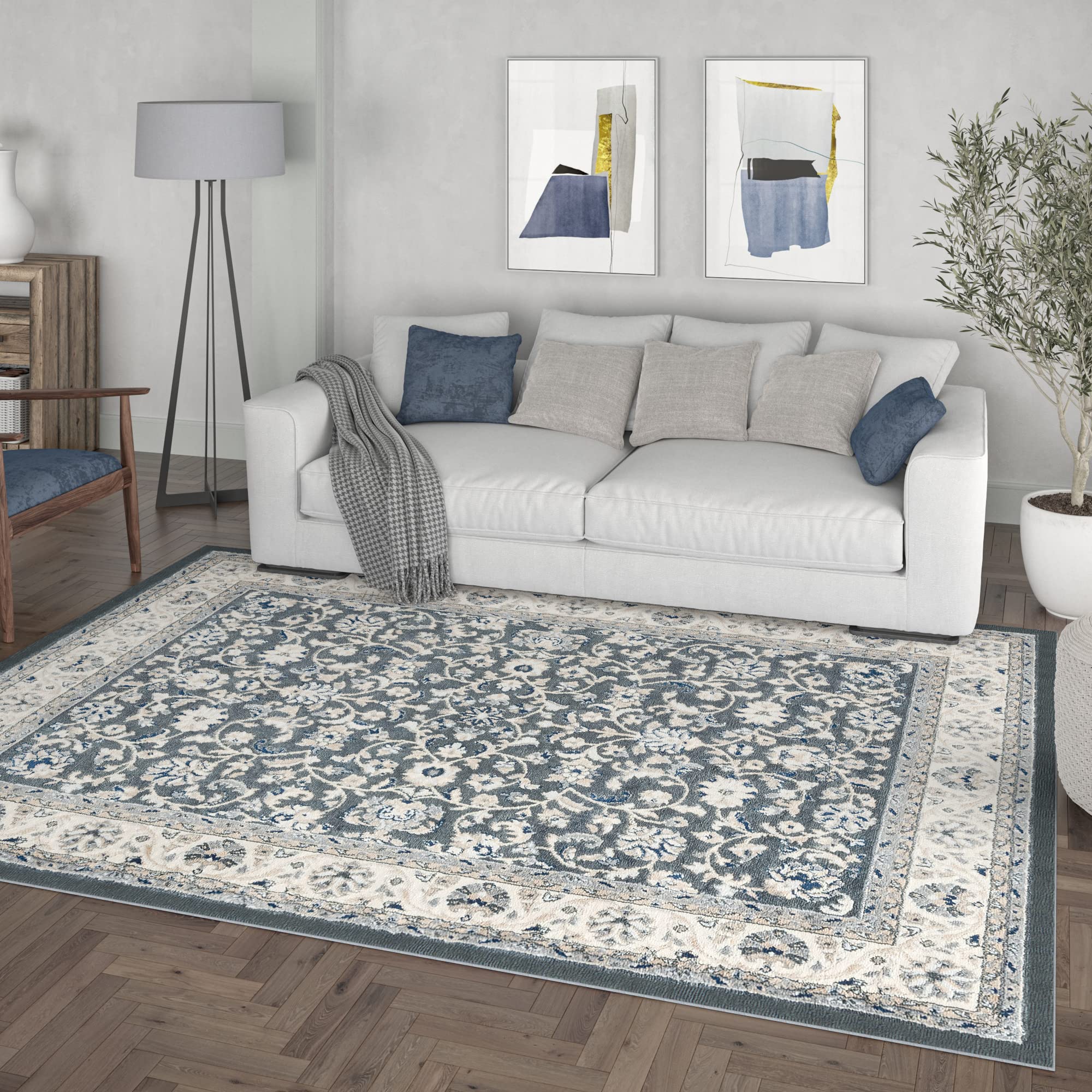 Gray 2x3 Entry Rug - Non-Slip Indoor Front Door Mat - Small Area Rug for Kitchen & Bathroom - Modern Home Decor for Living Room, Bedroom & Entryway