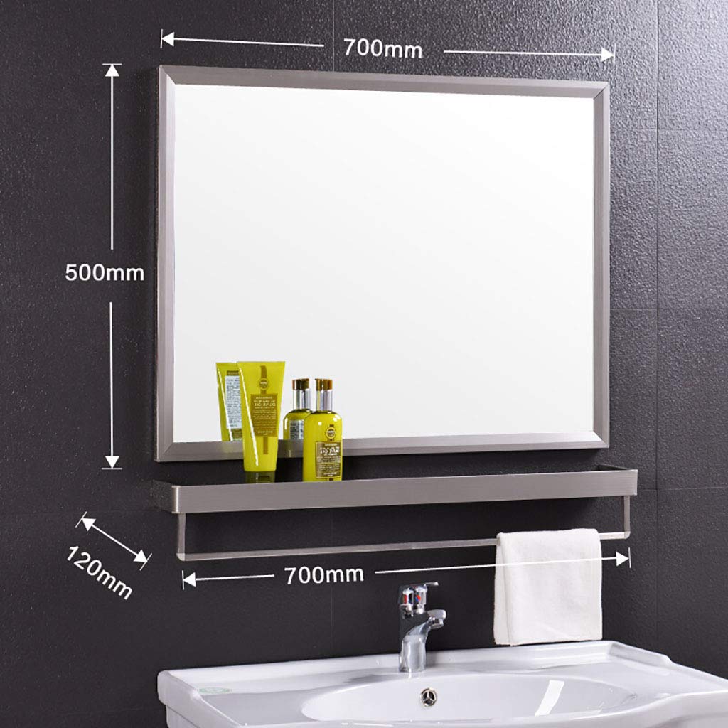 Rectangle Bathroom Mirror with Shelf & Towel Bar - Stainless Steel Wall-Mounted Makeup Mirror for Vanity, Powder Room & Modern Bathroom Decor