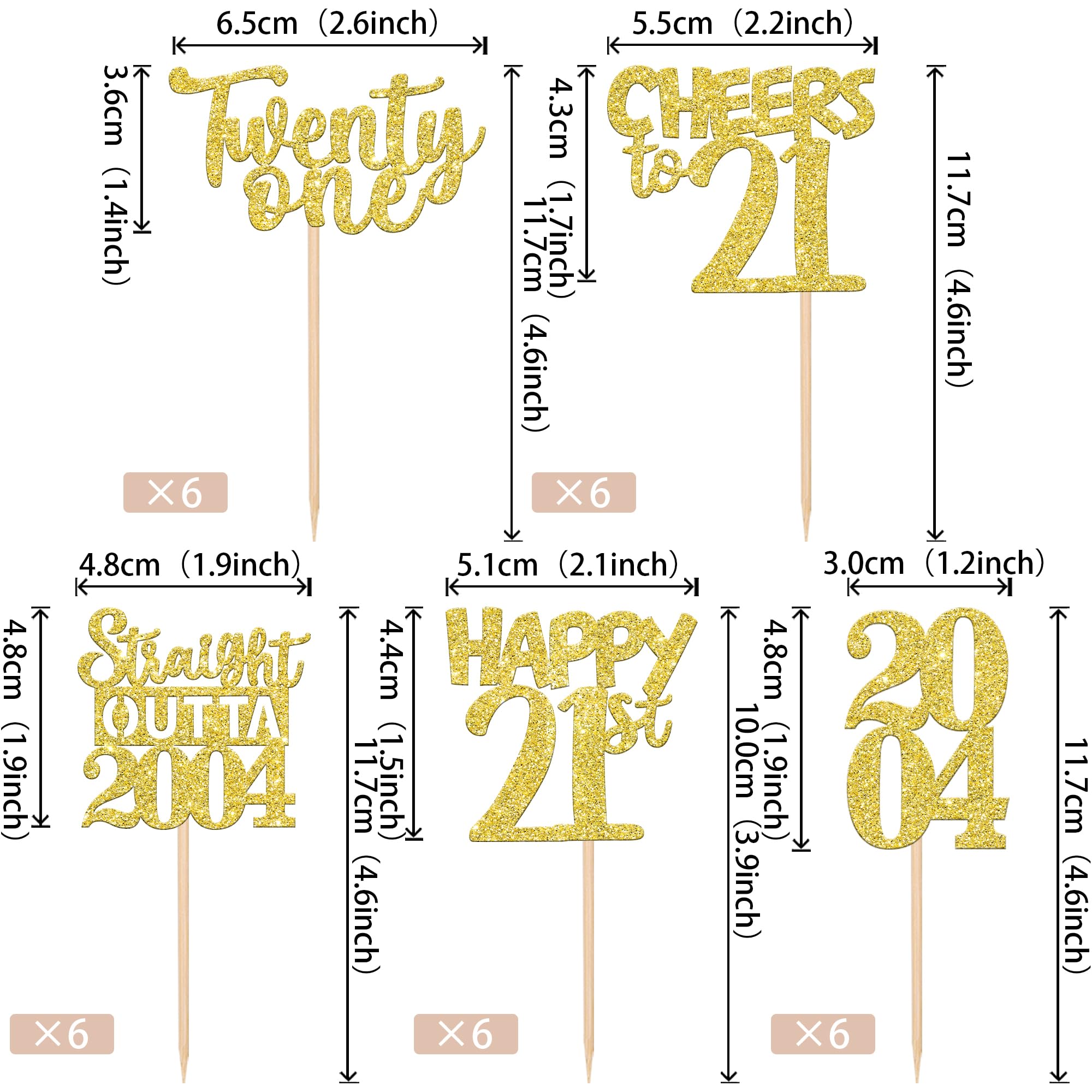 30PCS Gold Glitter 21st Birthday Cupcake Toppers - Cheers to 21 Years Cake Decorations for 20th Birthday Party Supplies | Perfect for Anniversary Celebrations, Milestone Parties, and Festive Dessert Decor