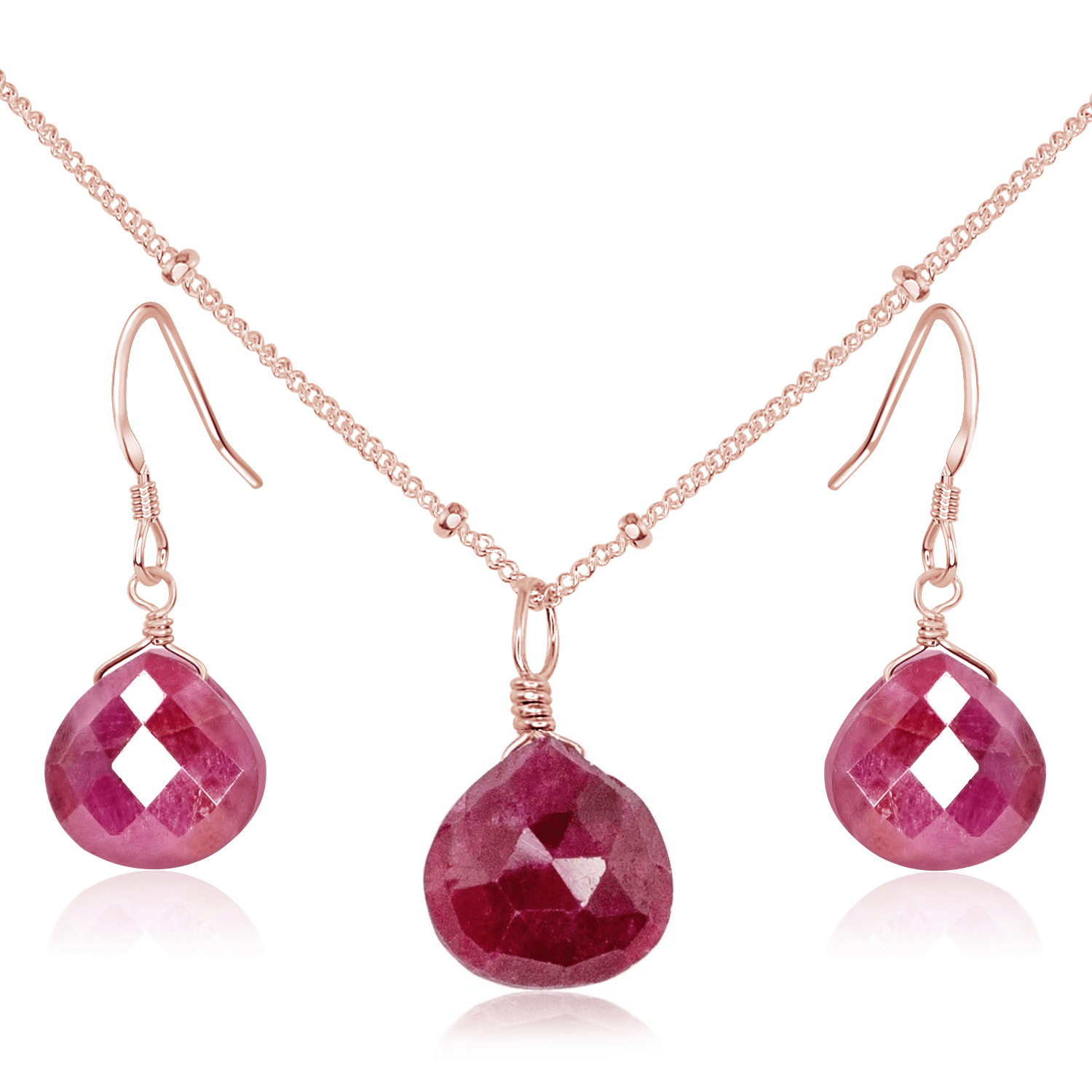 Ruby Tiny Teardrop Earrings & Necklace Set - 14K Gold Plated Dainty Jewelry for Women, Gift for Her | Perfect for Weddings, Date Nights & Special Occasions