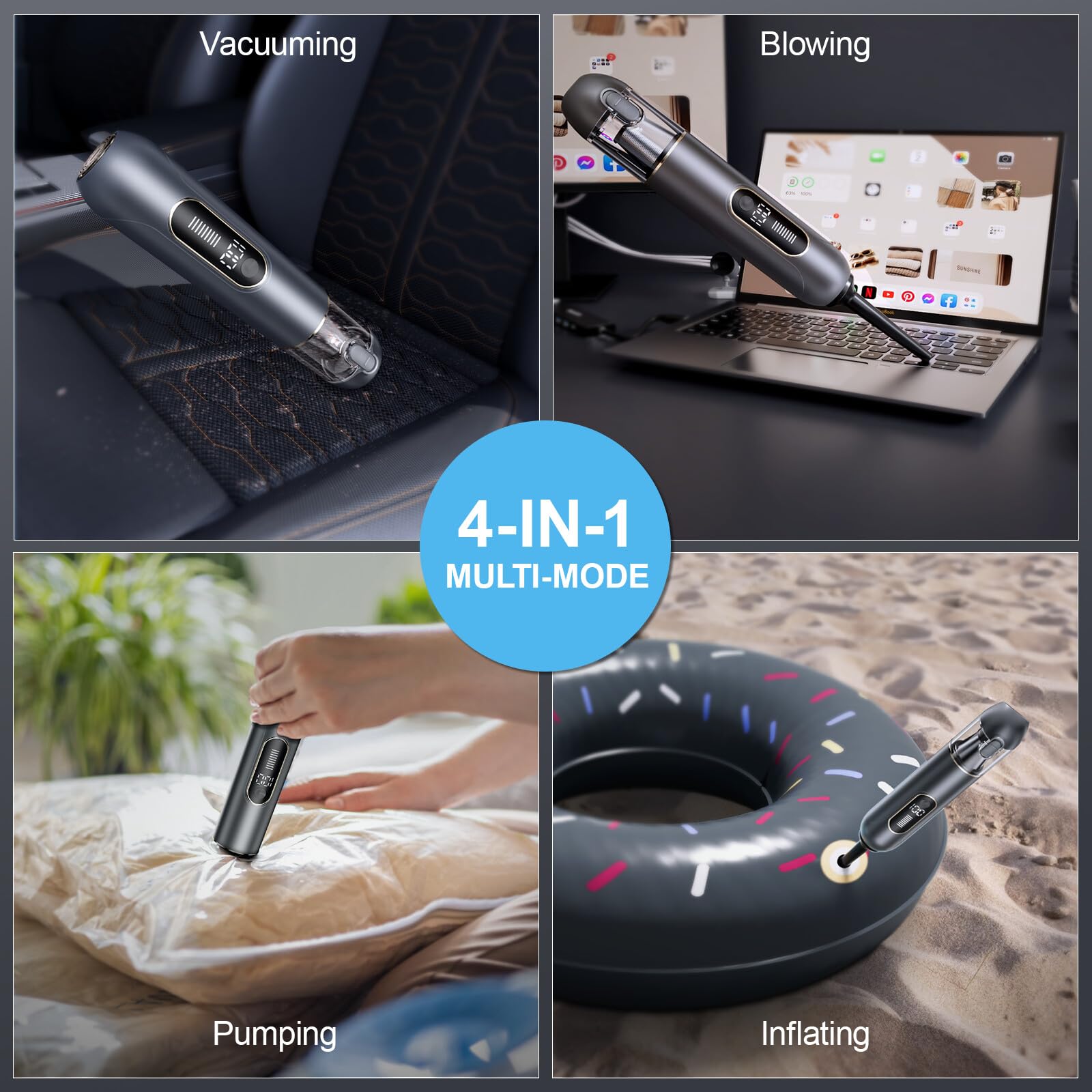13000Pa Powerful Cordless Car Vacuum Cleaner - 2 in 1 Blow & Suction, Rechargeable Handheld Vacuum with Low Noise | Perfect for Car Detailing, Home Cleaning, Pet Hair Removal & Office Maintenance