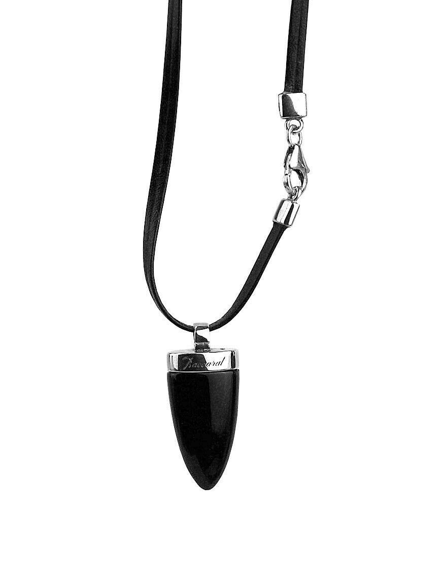 Baccarat Jewelry Tribal Sterling Silver Onyx Pendant Leather Necklace for Women - Handmade Boho Chic Statement Necklace for Casual Wear, Parties & Gifts