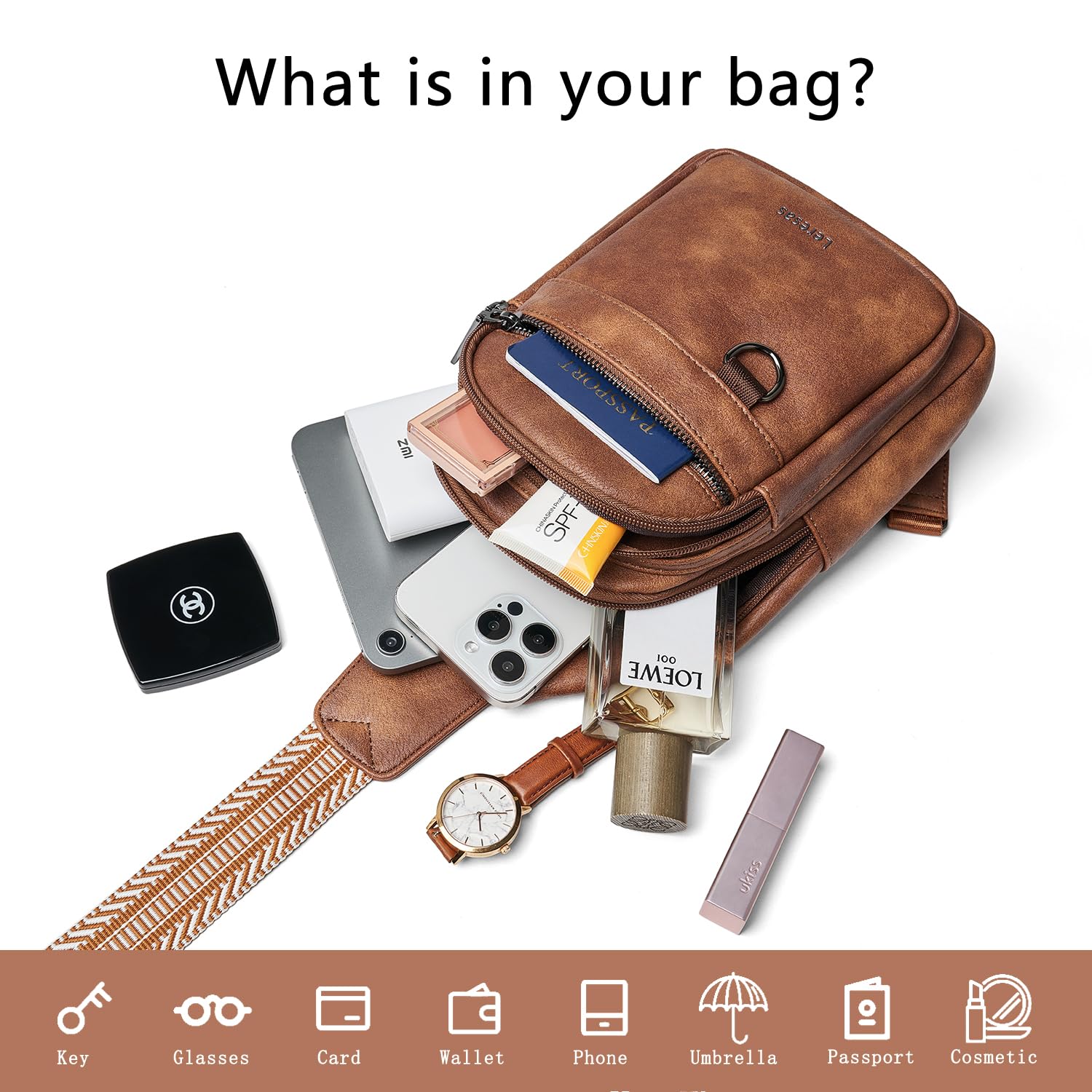 7L Vegan Leather Sling Bag for Women & Men - Crossbody Fanny Pack, Shoulder Bag, Anti-Theft Travel Purse - Perfect for Gym, Hiking, Commuting & Daily Use