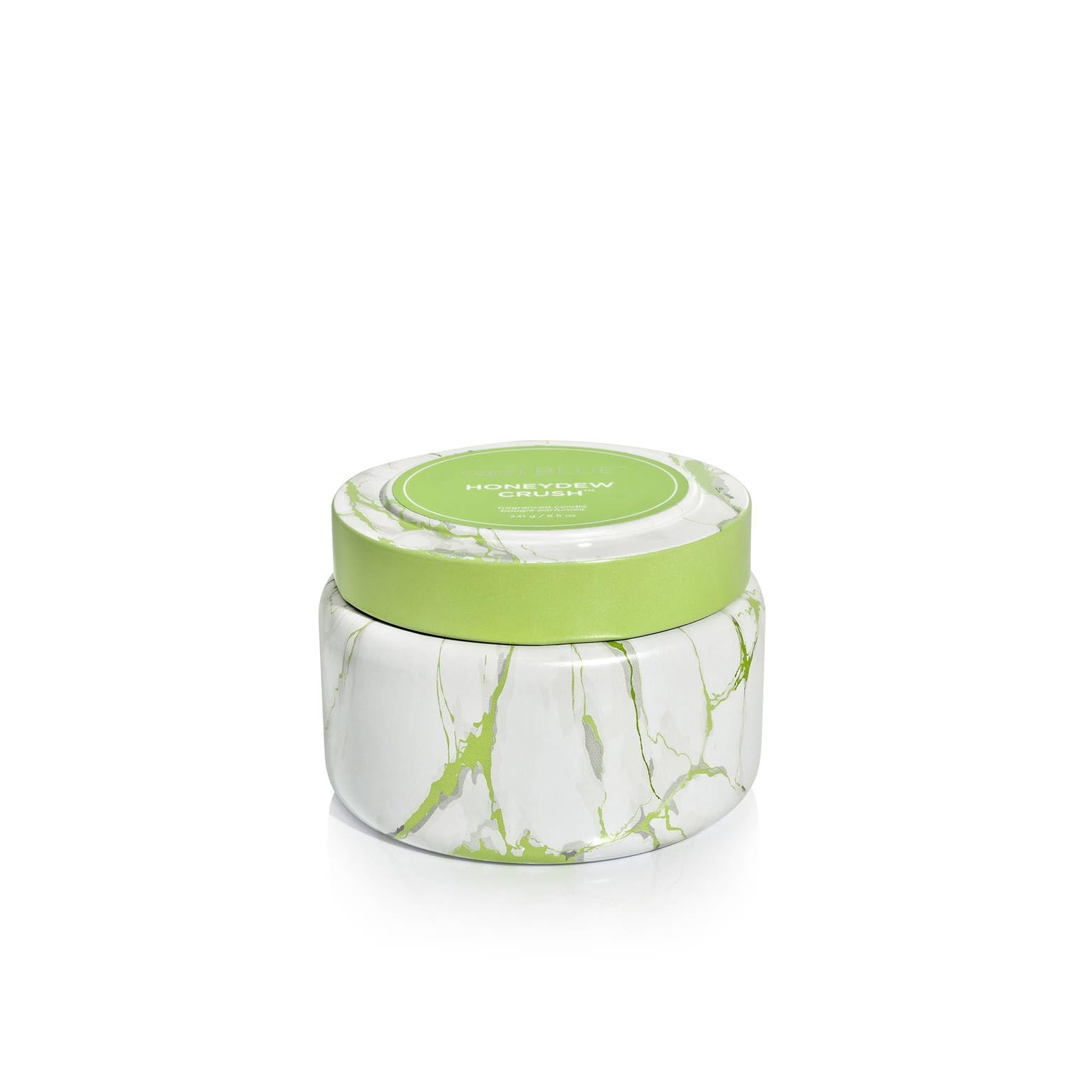 Capri Blue Modern Marble Printed Travel Tin Jar Candles - Luxury Scented Soy Wax Candles for Home Decor, Wedding, Spa - Long Lasting Honeydew Crush Fragrance (8.5 oz) - Perfect for Bedroom, Bathroom & Gift Giving
