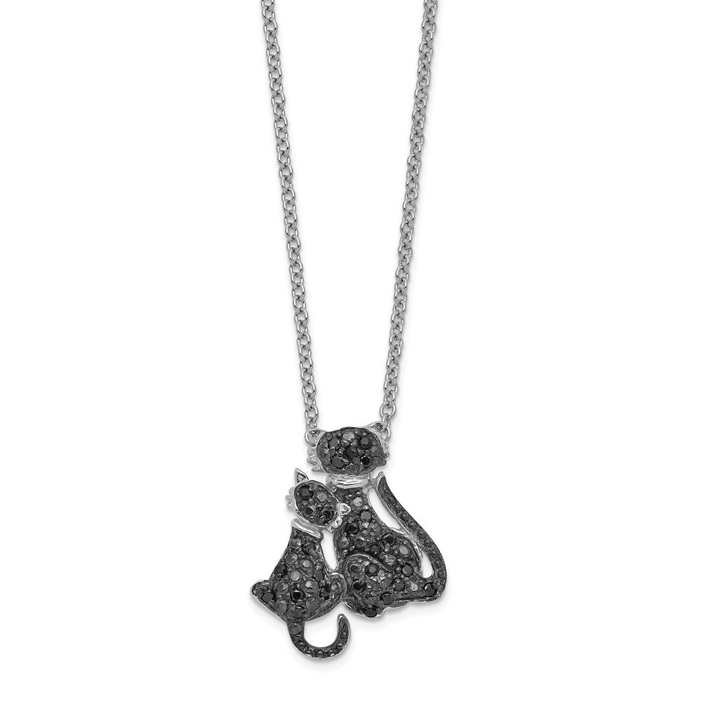 925 Sterling Silver Black Cubic Zirconia Cat Pendant Necklace with Lobster Clasp - Elegant Jewelry Gift for Women, Perfect for Birthday, Anniversary & Everyday Wear (15mm Width)