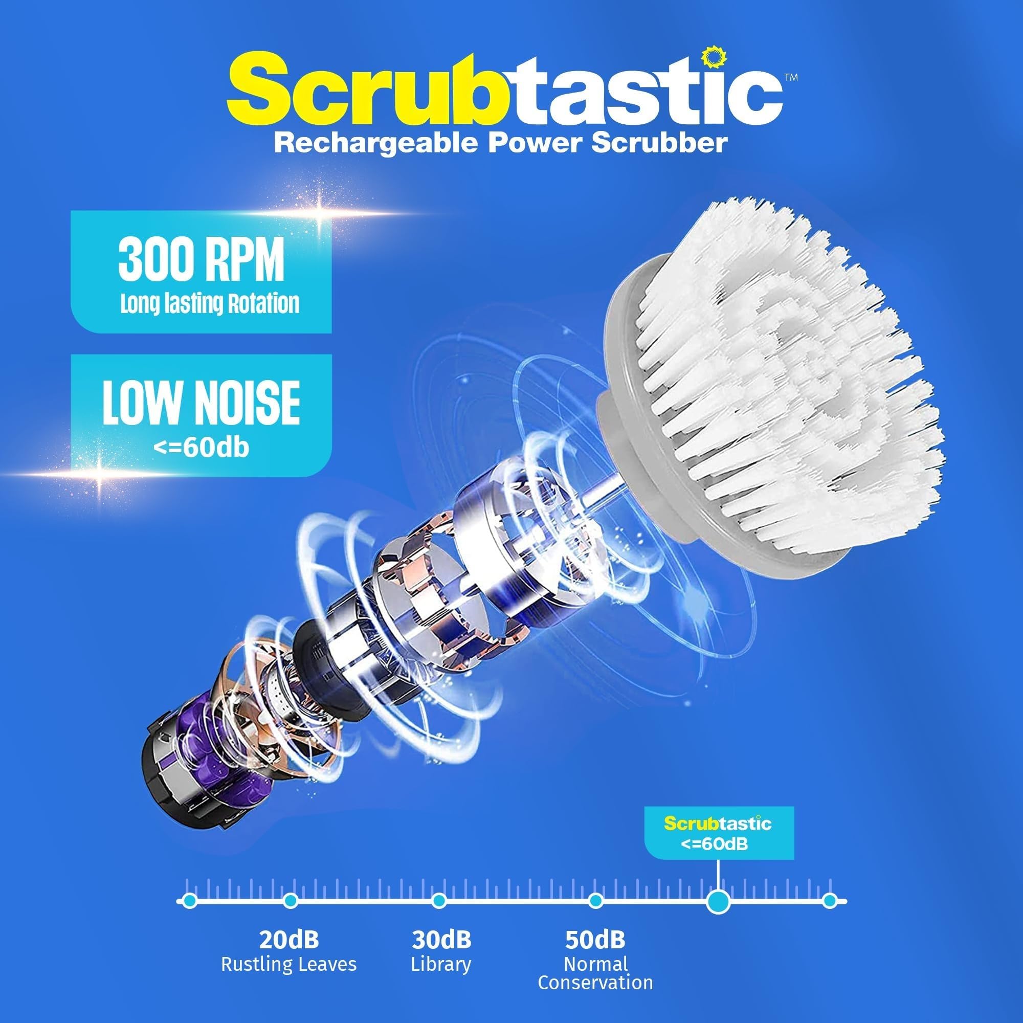 Scrubtastic Electric Spin Scrubber - Rechargeable Power Scrubber with 3 Rotating Brush Heads for Bathroom, Tile, Floor & Grout Cleaning | Extendable Shower & Bathtub Cleaner | Multipurpose Home Cleaning Tool for 2022 | Perfect for Deep Cleaning Showers, Tubs, and Hard-to-Reach Areas