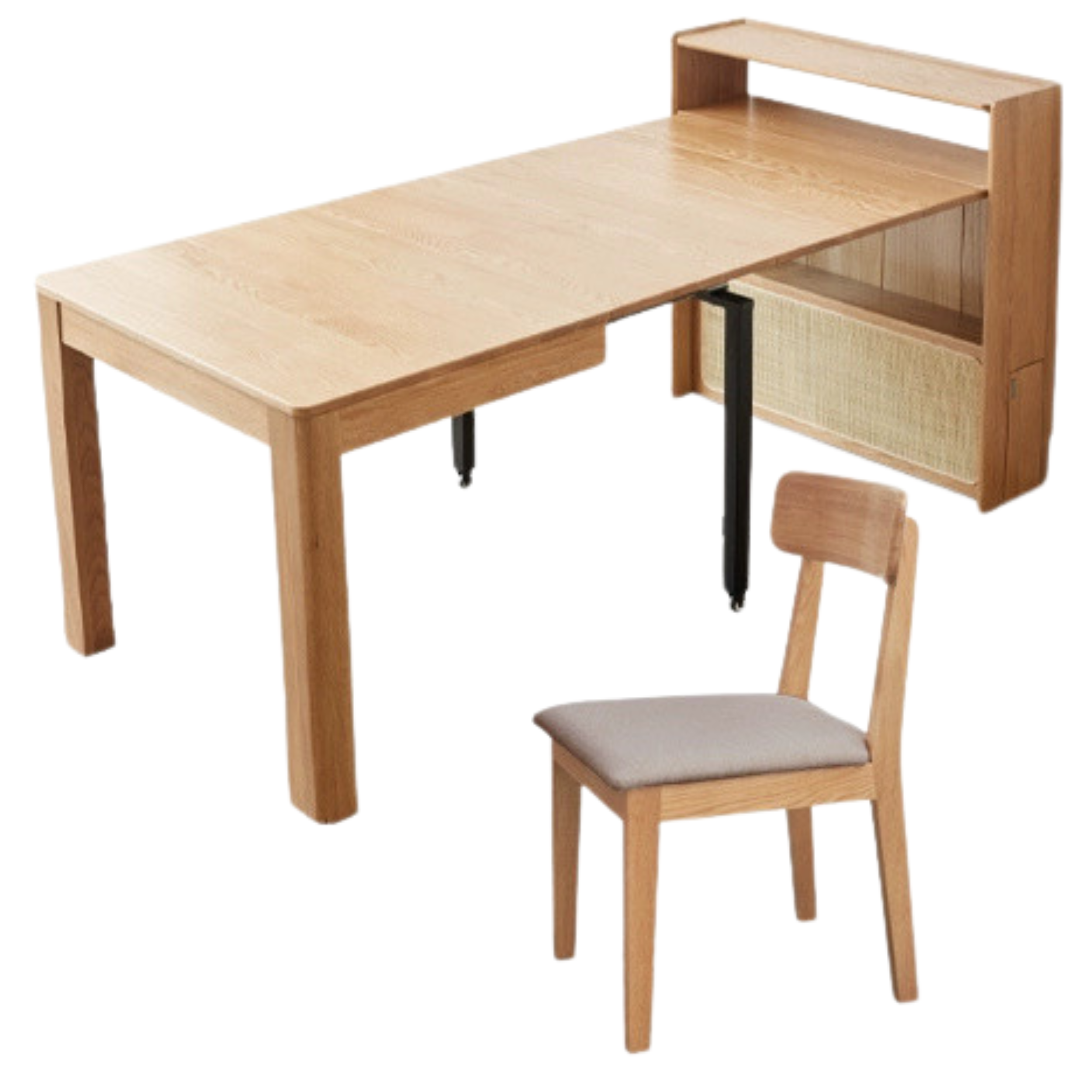 42.1-66.9x33.1x37.8 inch / 107.2-170.2x84x96сm/ Natural Wood Color/ dining table + four chairs (chairs smoked chestnut brown)