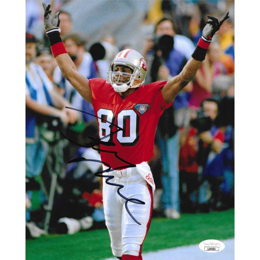 Jerry Rice Autographed 8x10 Photo with JSA COA - San Francisco 49ers NFL Signed Memorabilia - Perfect for Football Fans, Man Cave Decor & Sports Collectors