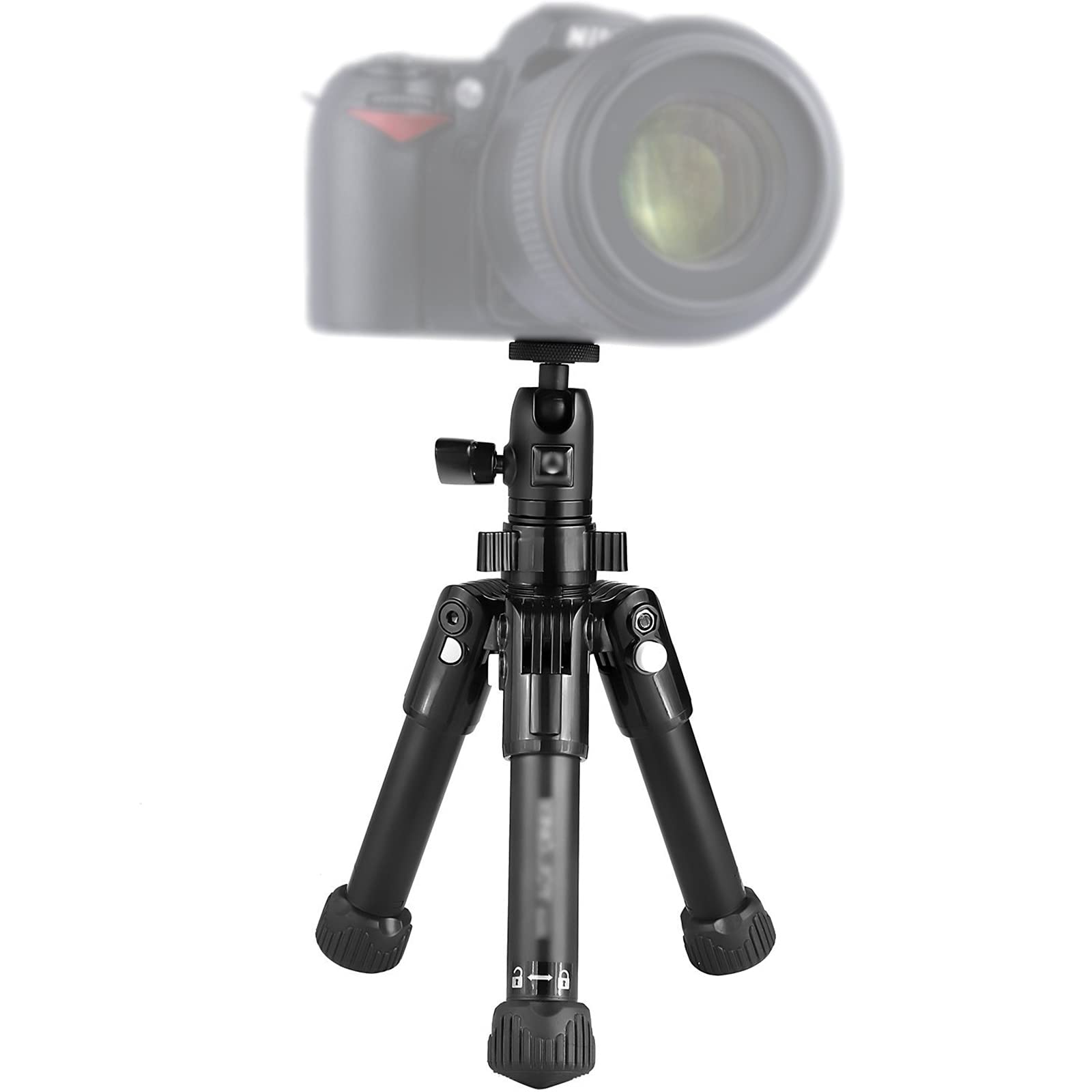 HttKse Compact Camera Tripod Stand for DSLR, Smartphone, and Selfie - Adjustable 47.4cm Mini Desktop Tripod (Black) - Perfect for Travel, Vlogging, and Home Photography