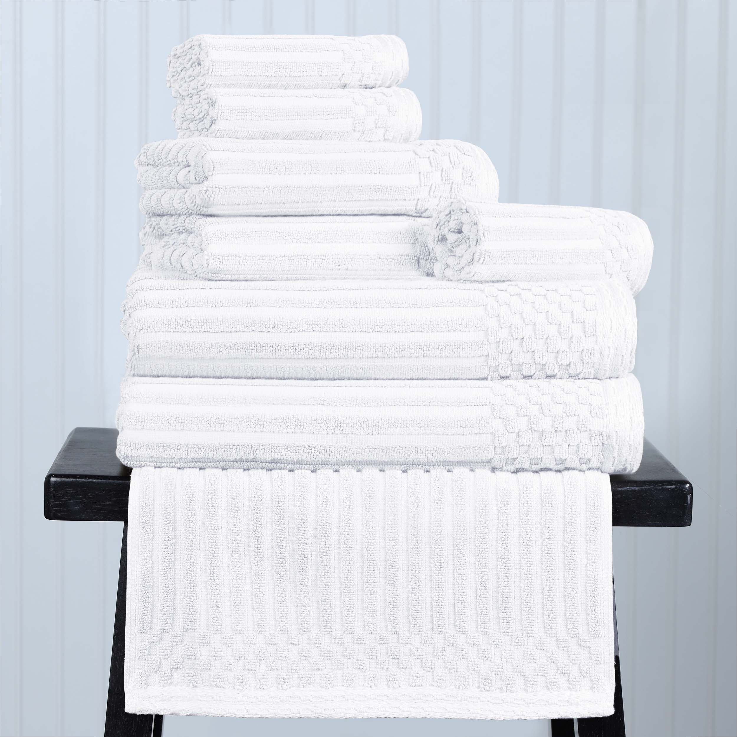 Premium 8-Piece Cotton Ribbed Towel Set - Soft, Absorbent & Medium Weight Bath Towels for Spa, Gym & Luxury Home Use