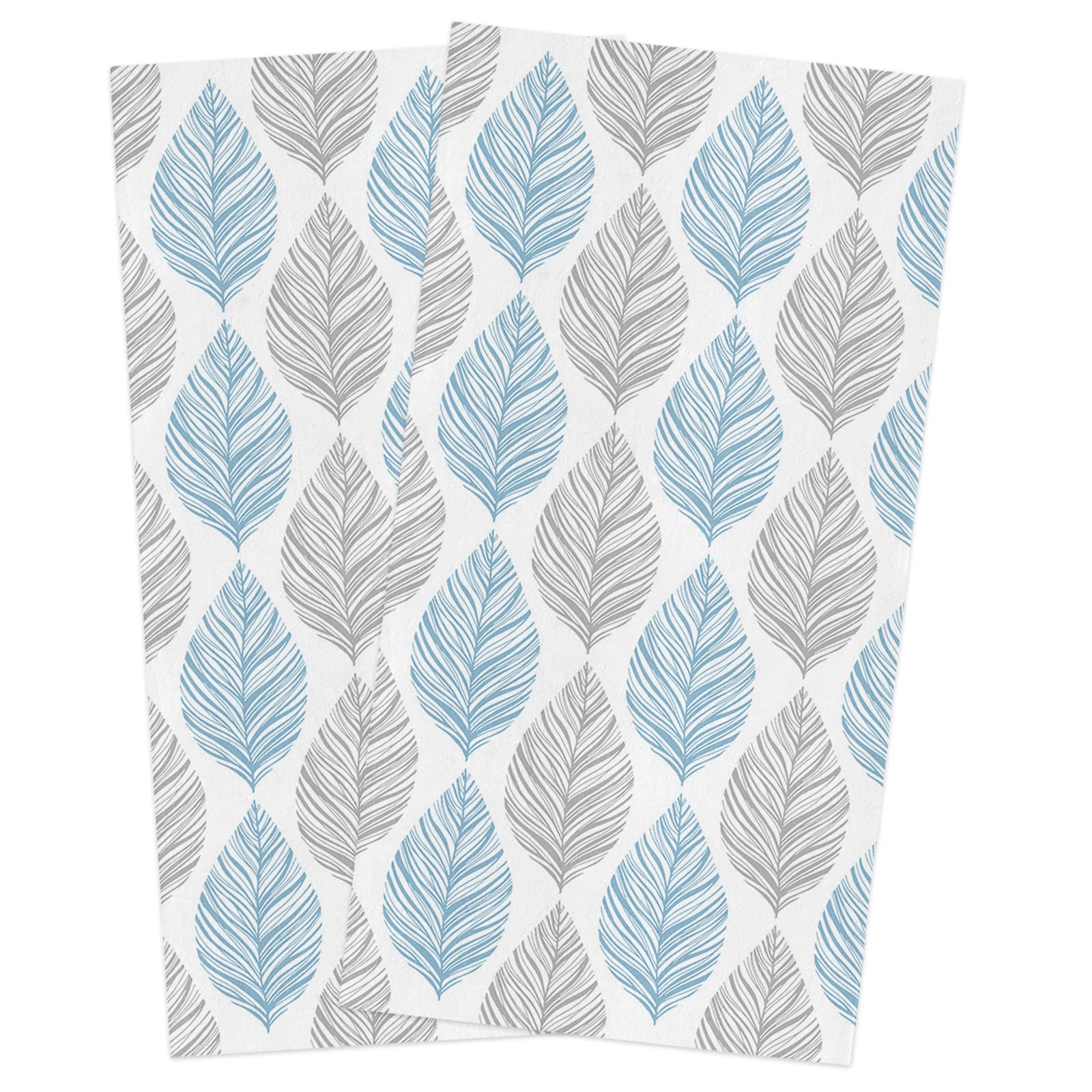 Premium Absorbent Kitchen Dish Towels 2-Pack - Soft, Quick-Drying & Durable Farmhouse Blue Grey Leaf Pattern - Perfect for Washing Dishes, Drying Hands & Summer Kitchen Decor