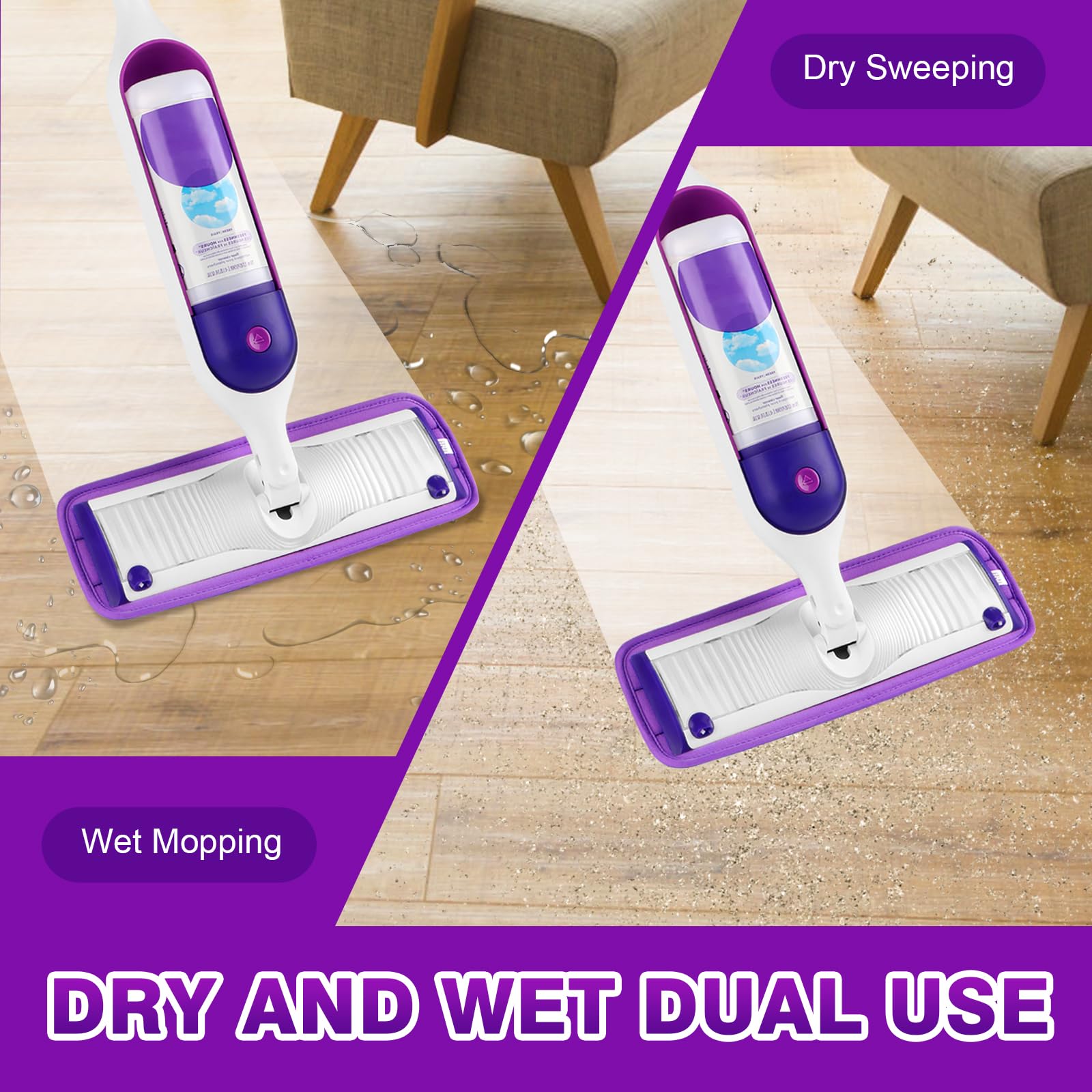 HOMEXCEL Reusable Microfiber Mop Pads for Swiffer PowerMop - 13''-15'' Machine Washable Mop Pad Refills for Hardwood, Tile & Laminate Floors - Pack of 4 - Perfect for Kitchen, Bathroom & Pet Hair Cleaning