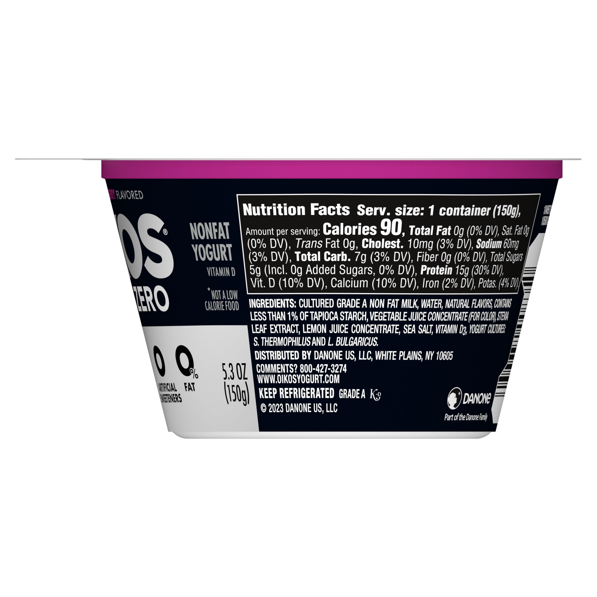 Oikos Triple Zero Mixed Berry Nonfat Greek Yogurt - 0% Fat, 0g Added Sugar, No Artificial Sweeteners | High Protein Yogurt Snack (5.3 oz Cup) | Perfect for Breakfast, Post-Workout & Healthy Snacking