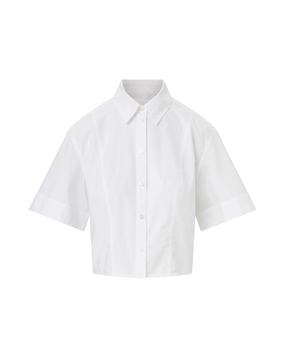Claire Cropped Shirt for Women - Trendy White Short Sleeve Tops - Perfect for Summer Outfits, Beach Vacations & Casual Wear